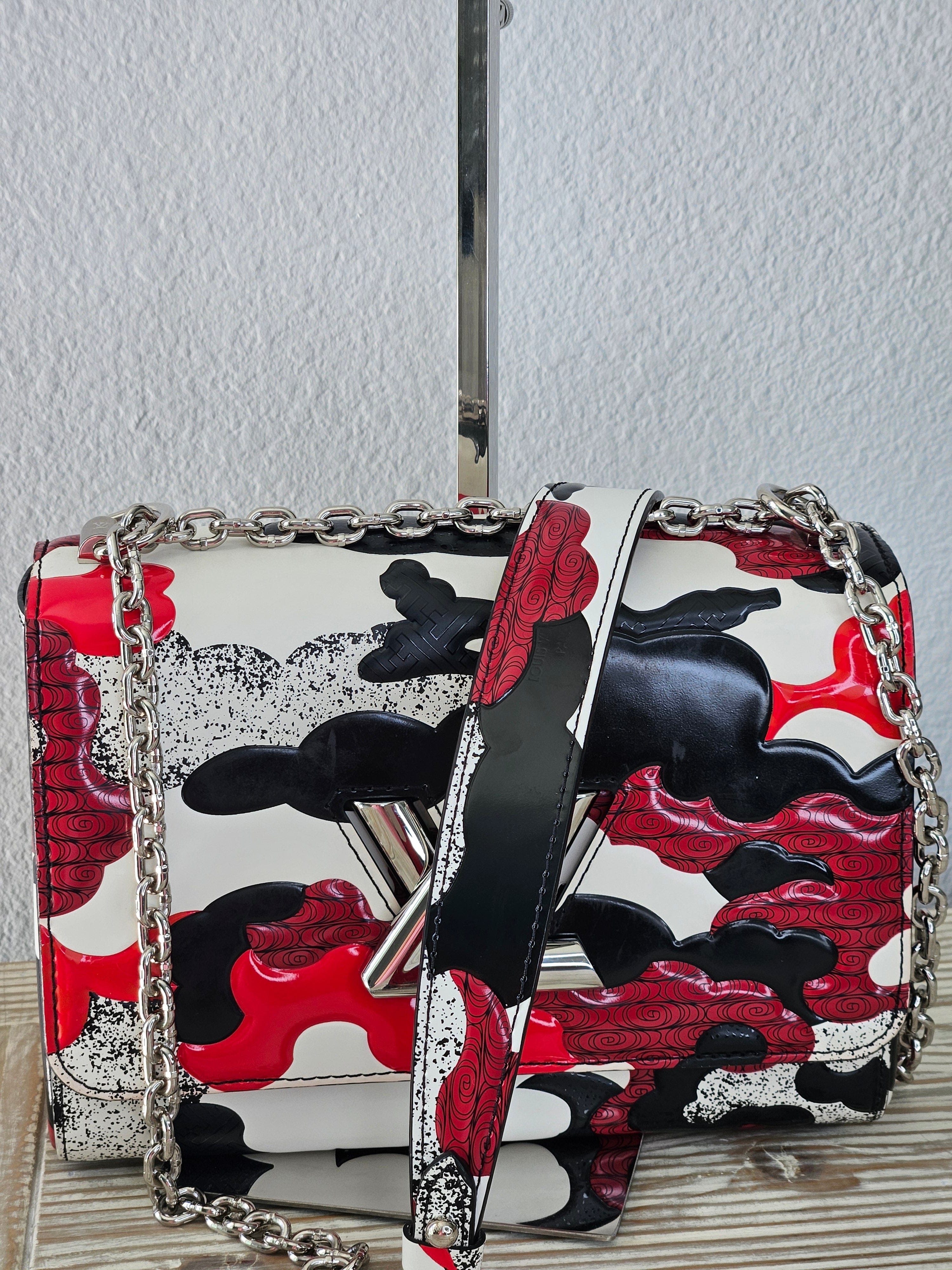 long strap chain Louis Vuitton Patchwork Waves Twist MM red and black epi leather