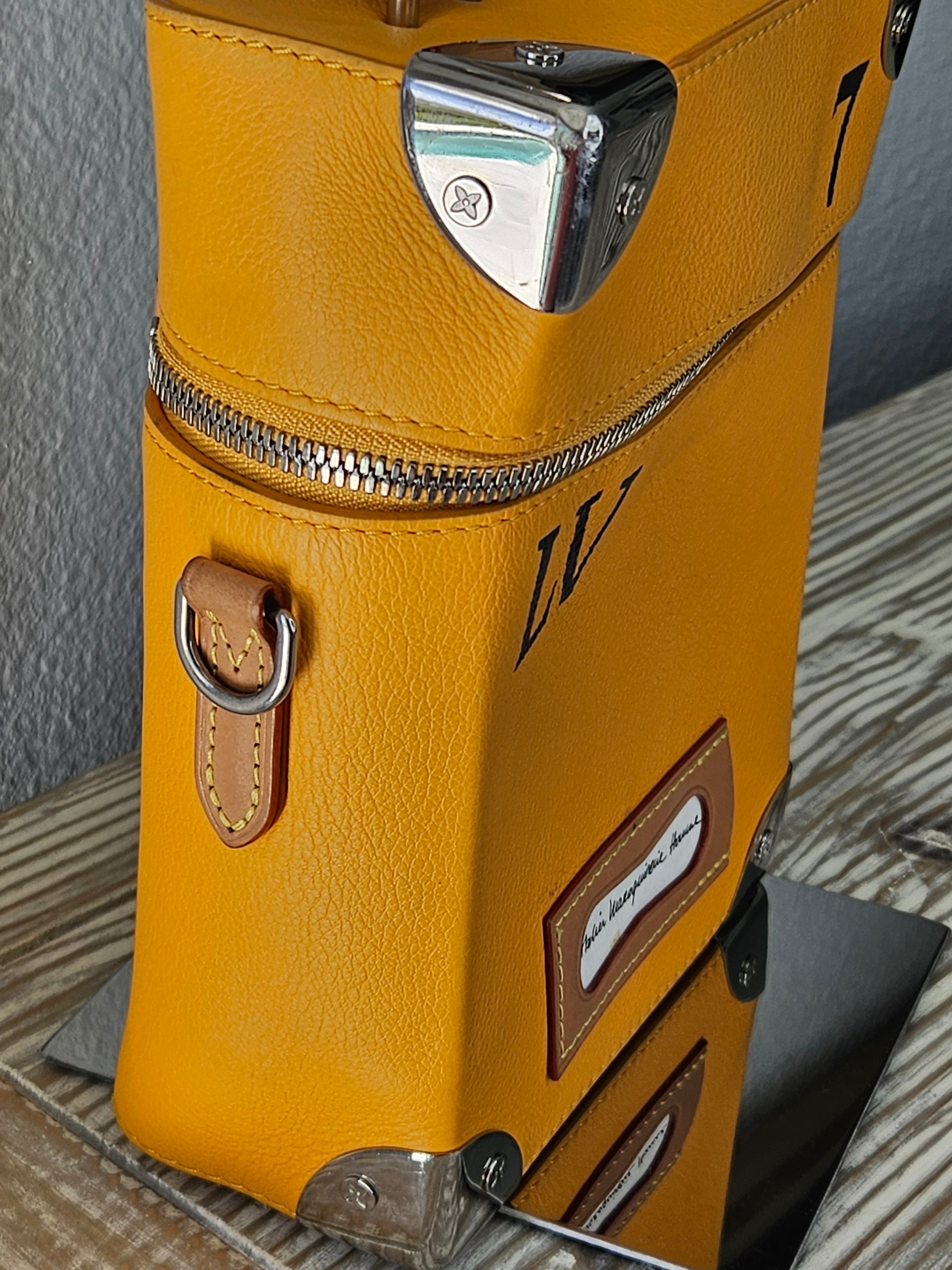 side Louis Vuitton #7 Leather Vertical Box Trunk Saffron