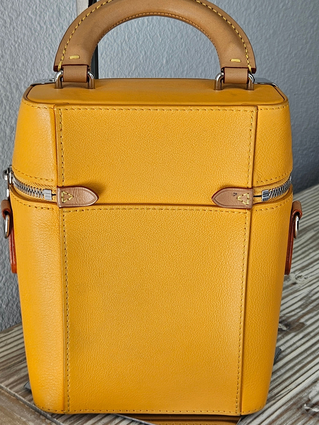 back Louis Vuitton #7 Leather Vertical Box Trunk Saffron