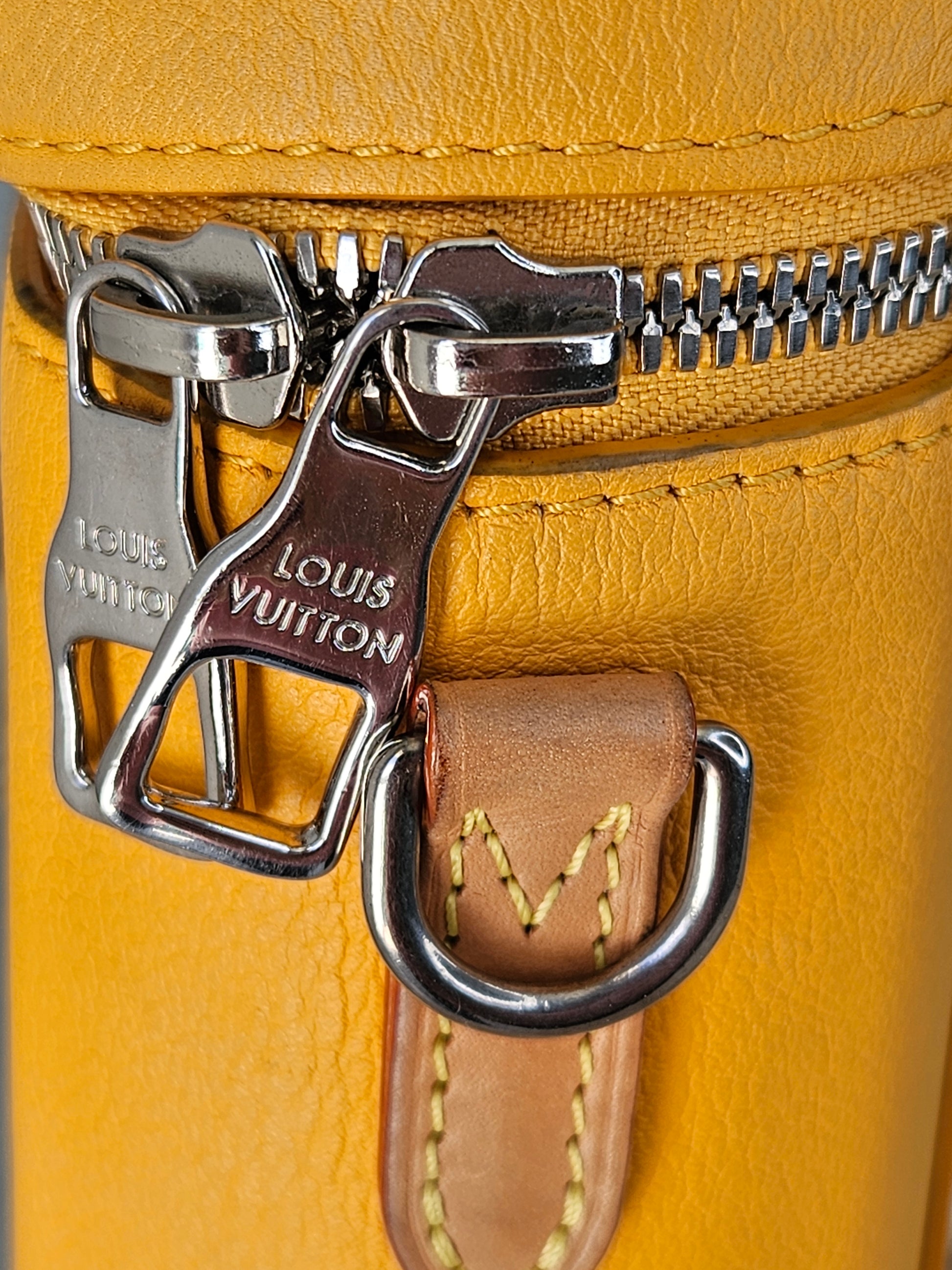 zipper pulls Louis Vuitton #7 Leather Vertical Box Trunk Saffron