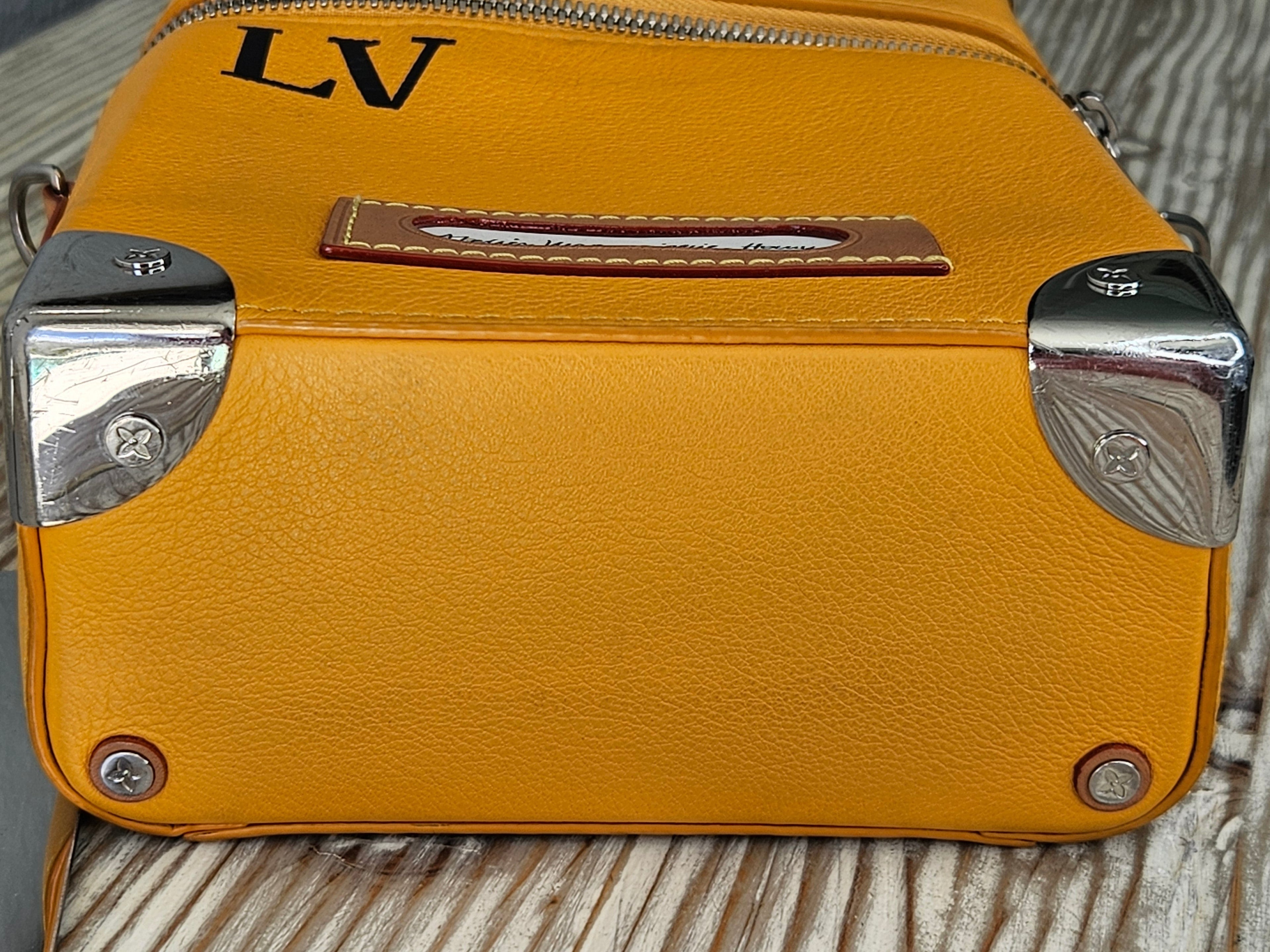 bottom Louis Vuitton #7 Leather Vertical Box Trunk Saffron