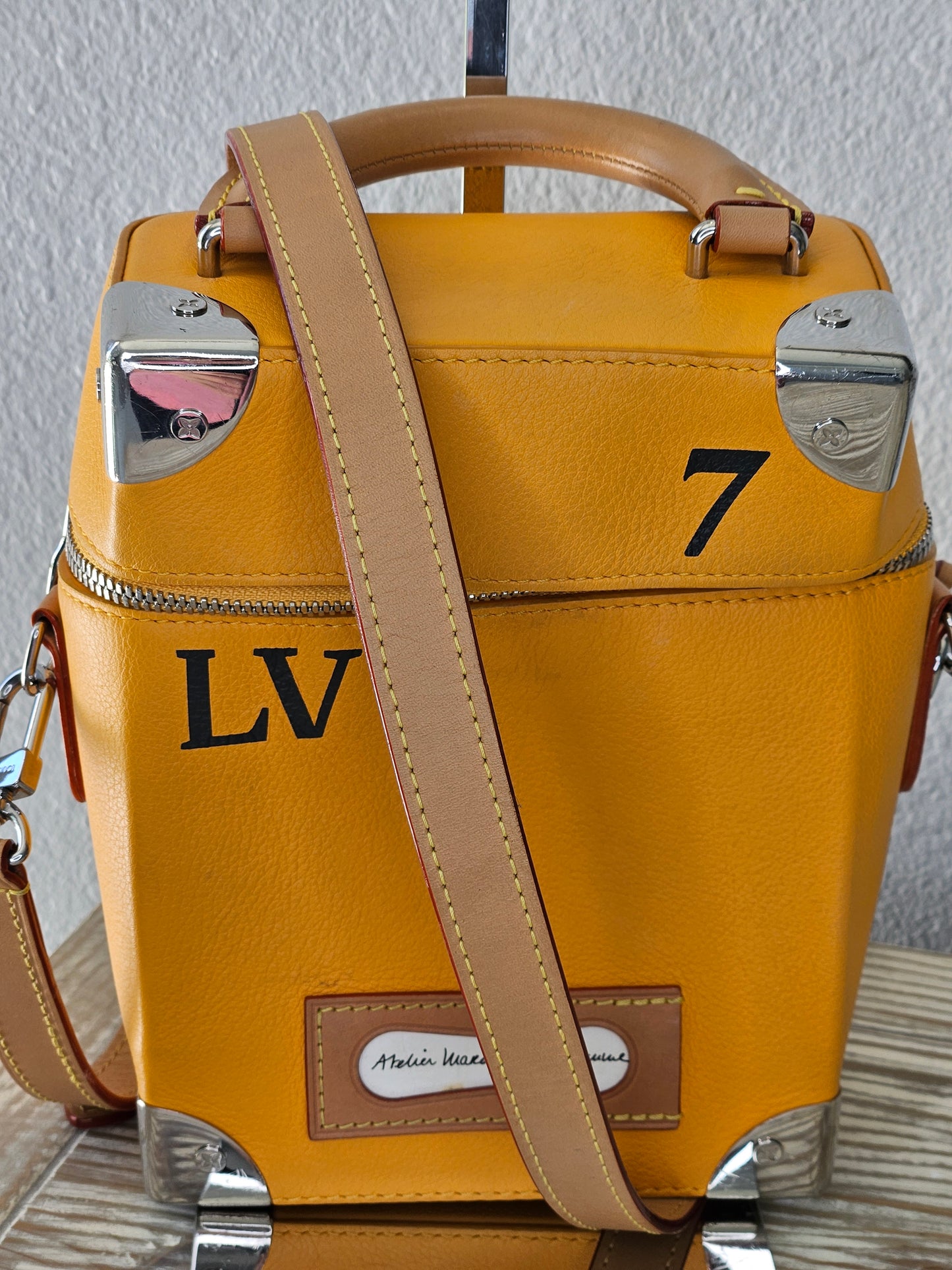 long strap Louis Vuitton #7 Leather Vertical Box Trunk Saffron