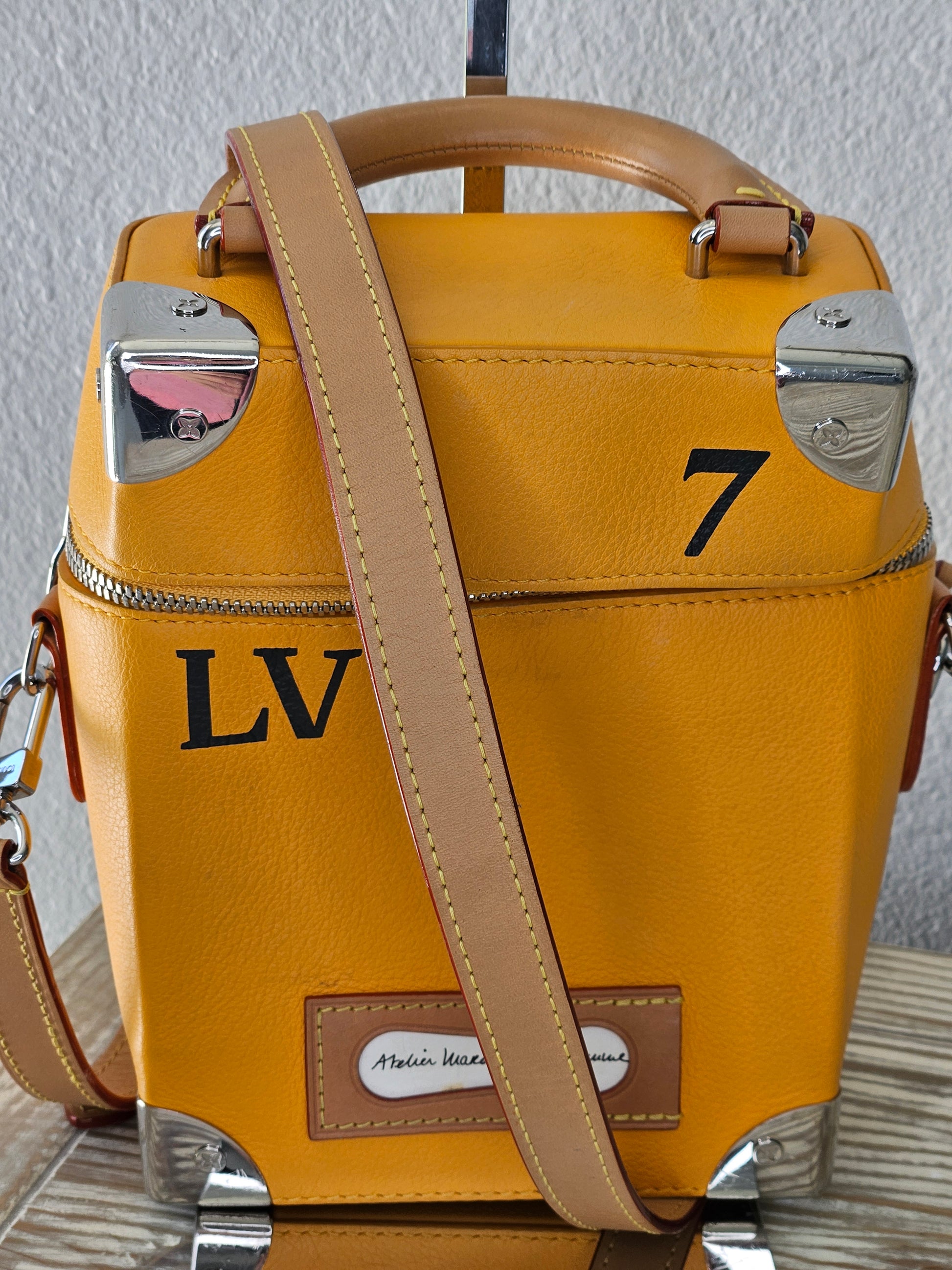 long strap Louis Vuitton #7 Leather Vertical Box Trunk Saffron