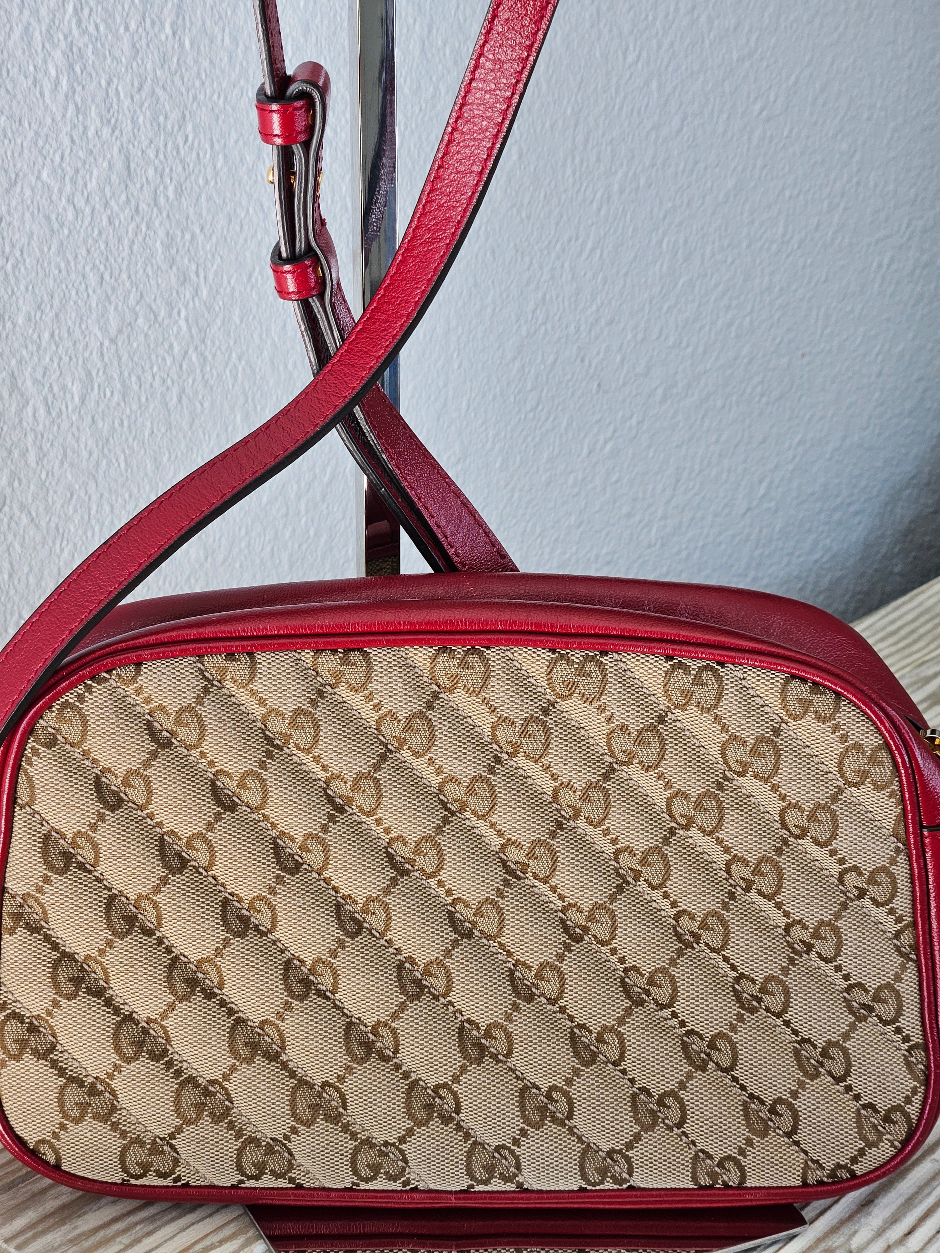 back Gucci Marmont Quilted Canvas Red Leather