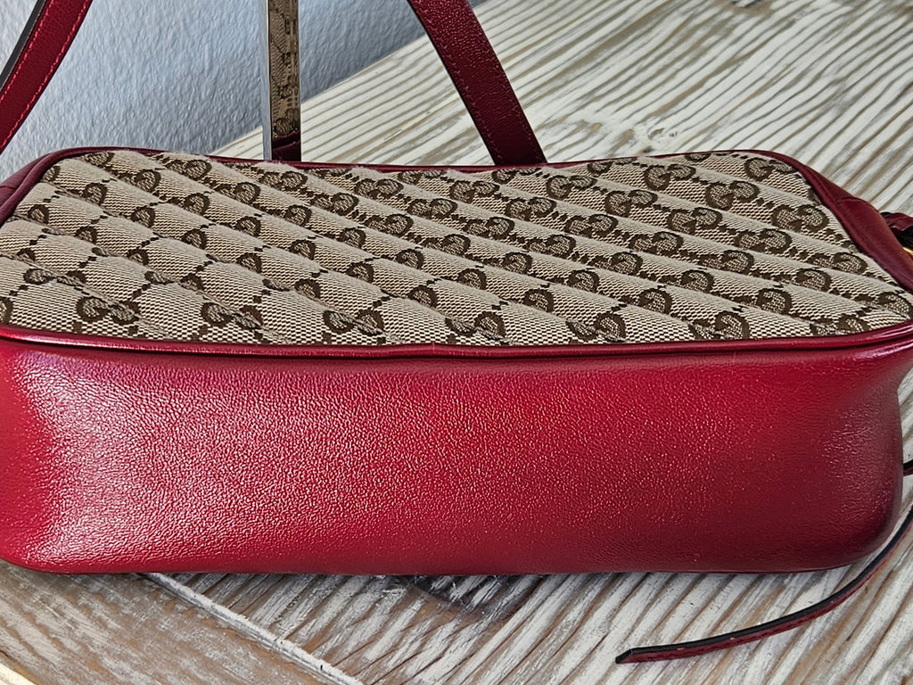 bottom Gucci Marmont Quilted Canvas Red Leather