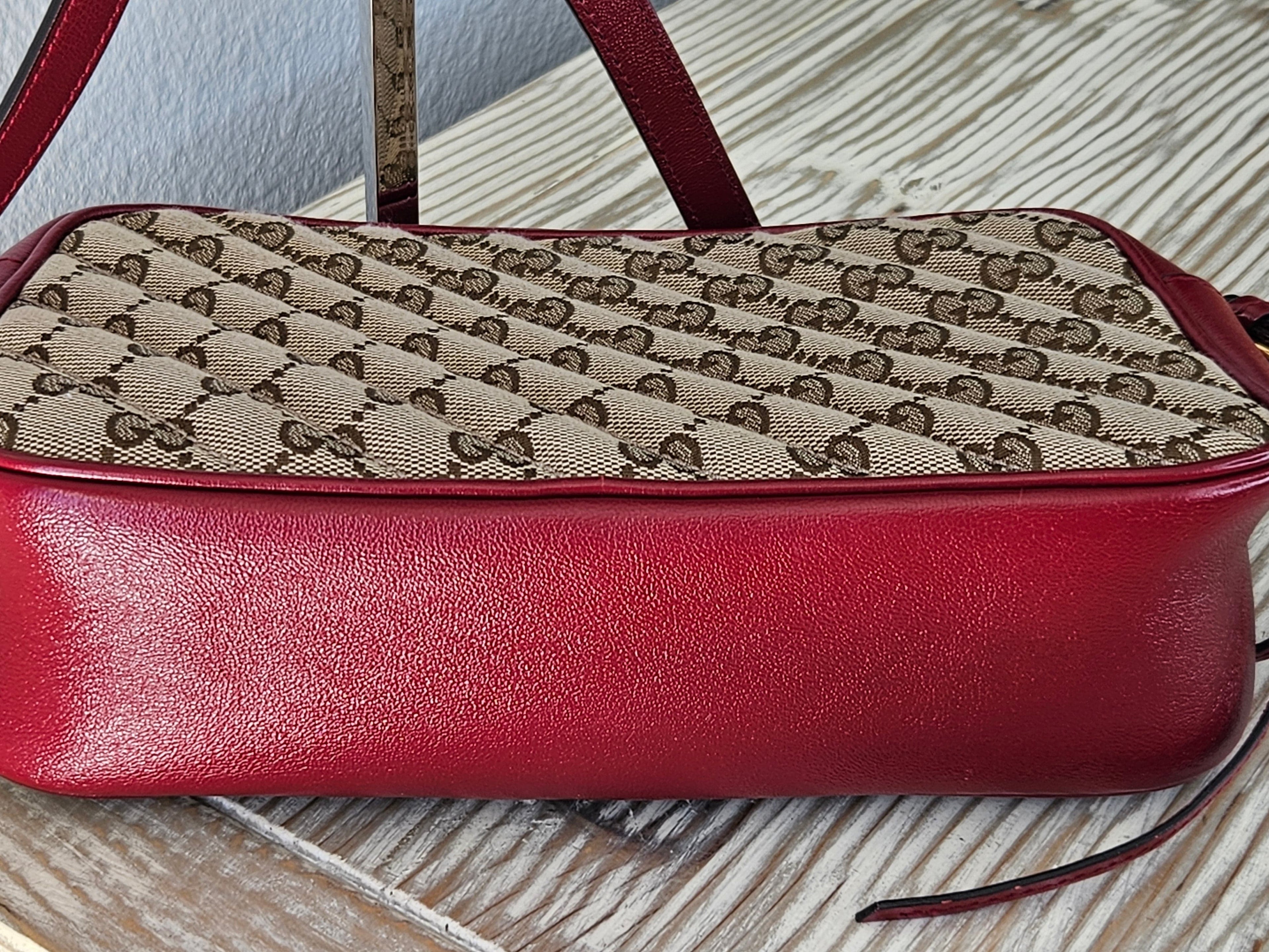 bottom Gucci Marmont Quilted Canvas Red Leather