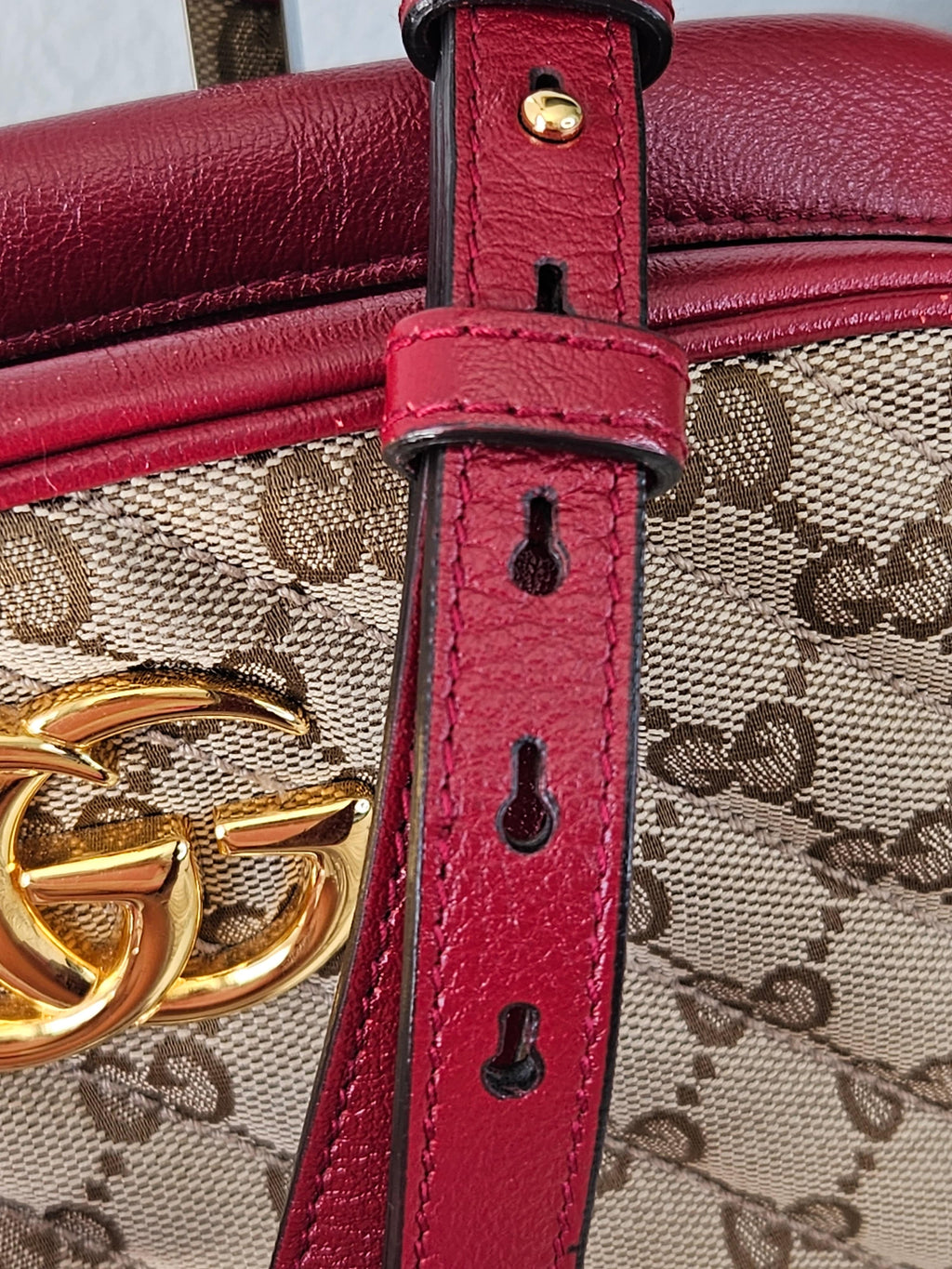 long strap Gucci Marmont Quilted Canvas Red Leather