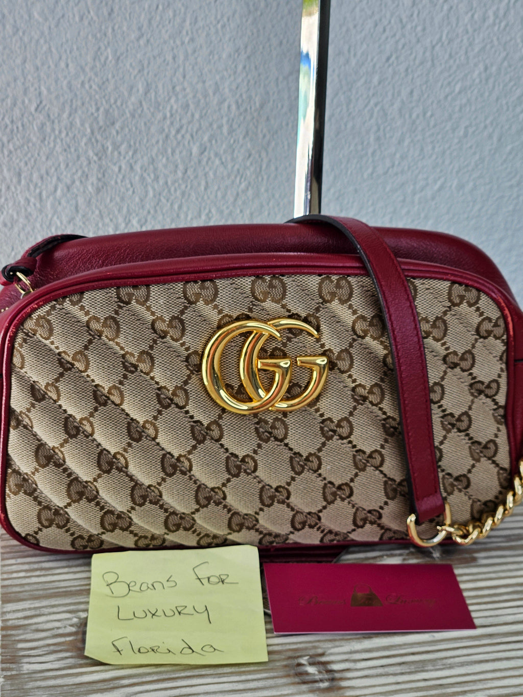 front Gucci Marmont Quilted Canvas Red Leather