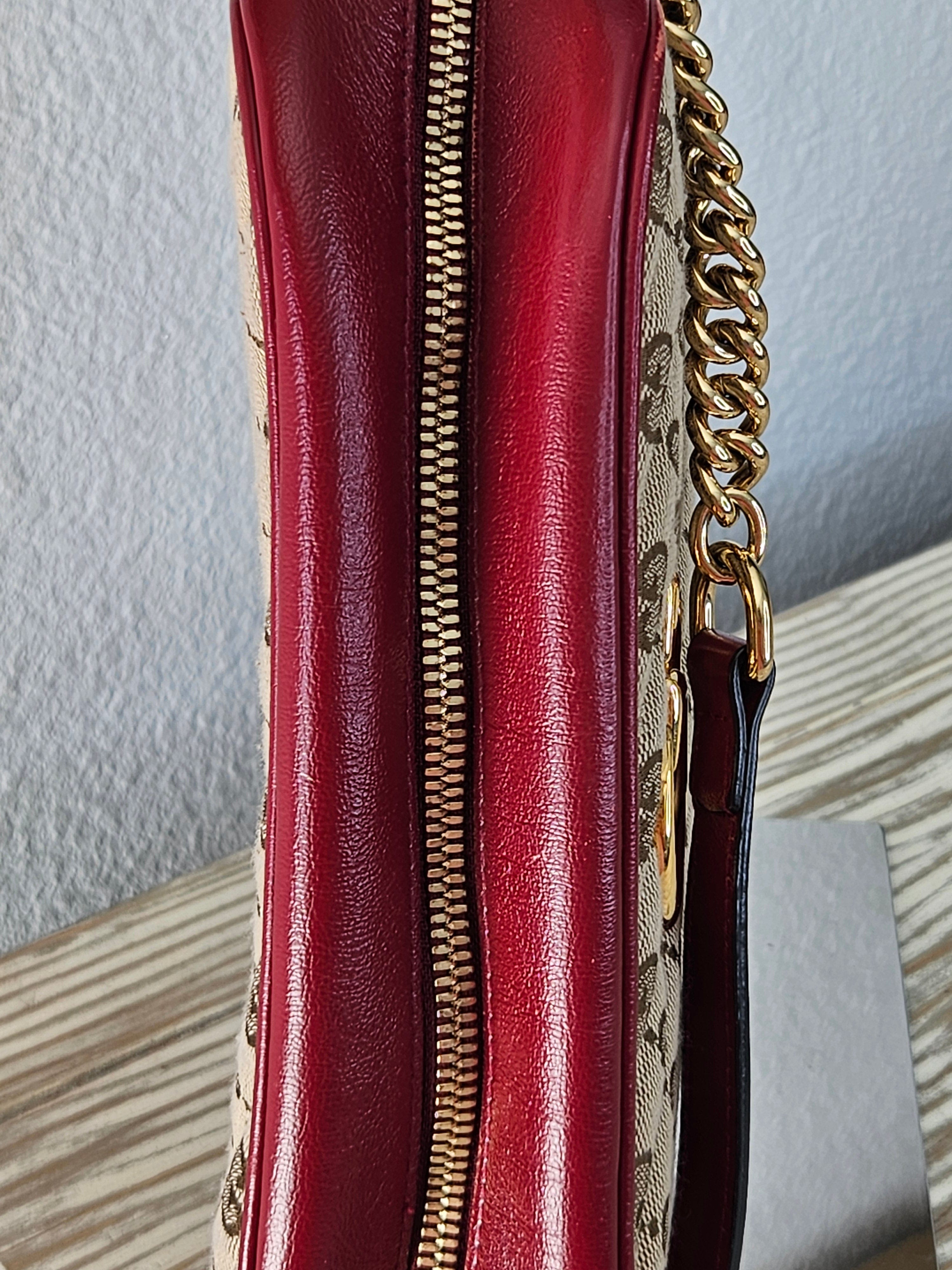 top zipper Gucci Marmont Quilted Canvas Red Leather