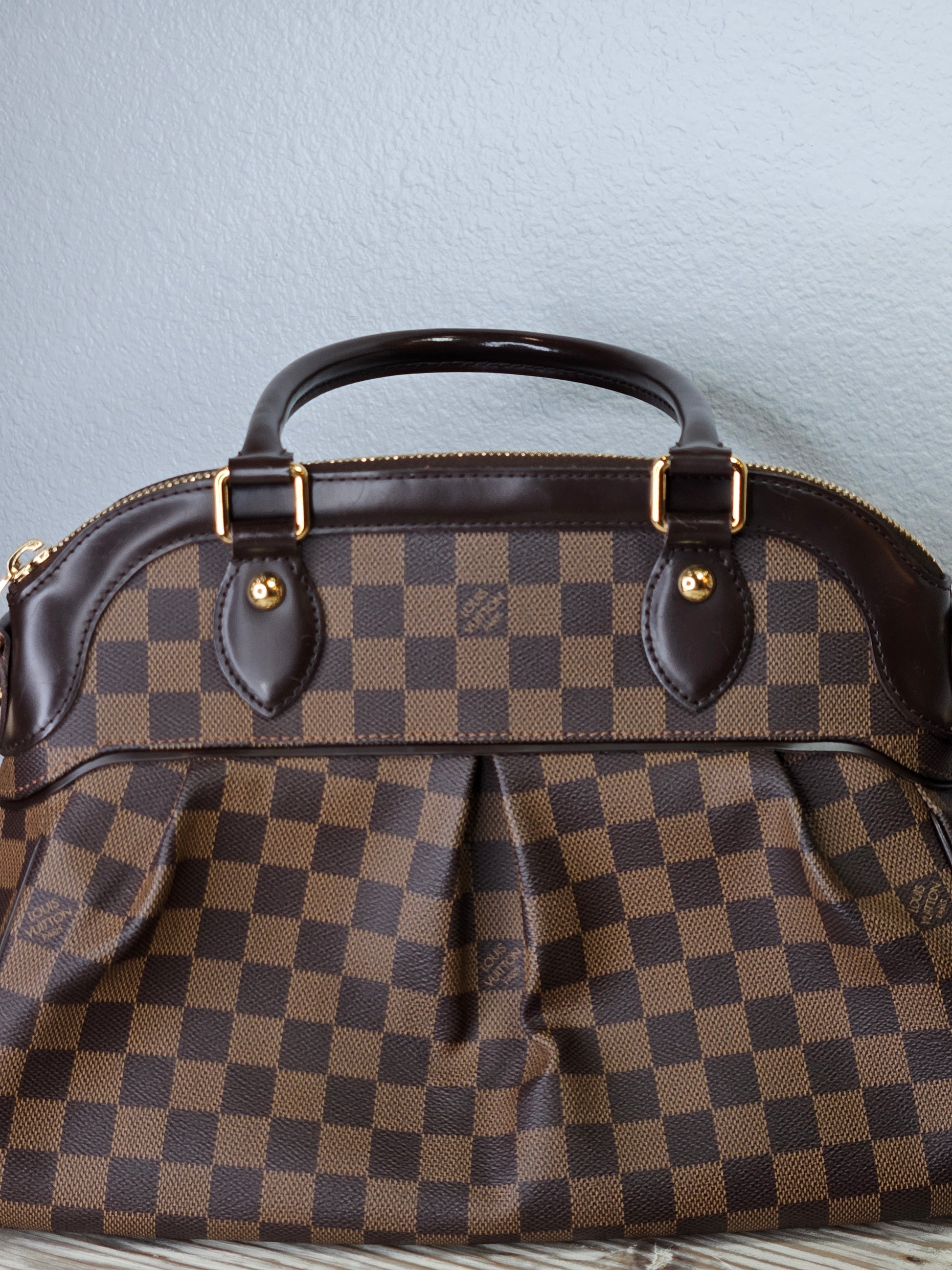 front Louis Vuitton Trevi Damier Ebene Brown checkered canvas PM