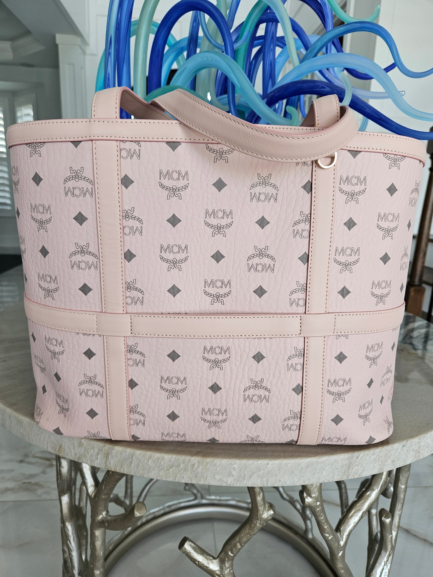 Pre-Loved MCM Delmy Visetos Shopper Tote Powder Pink