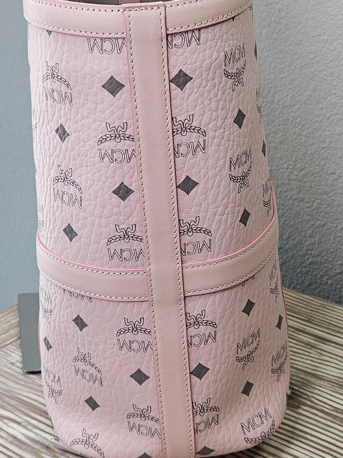 Pre-Loved MCM Delmy Visetos Shopper Tote Powder Pink