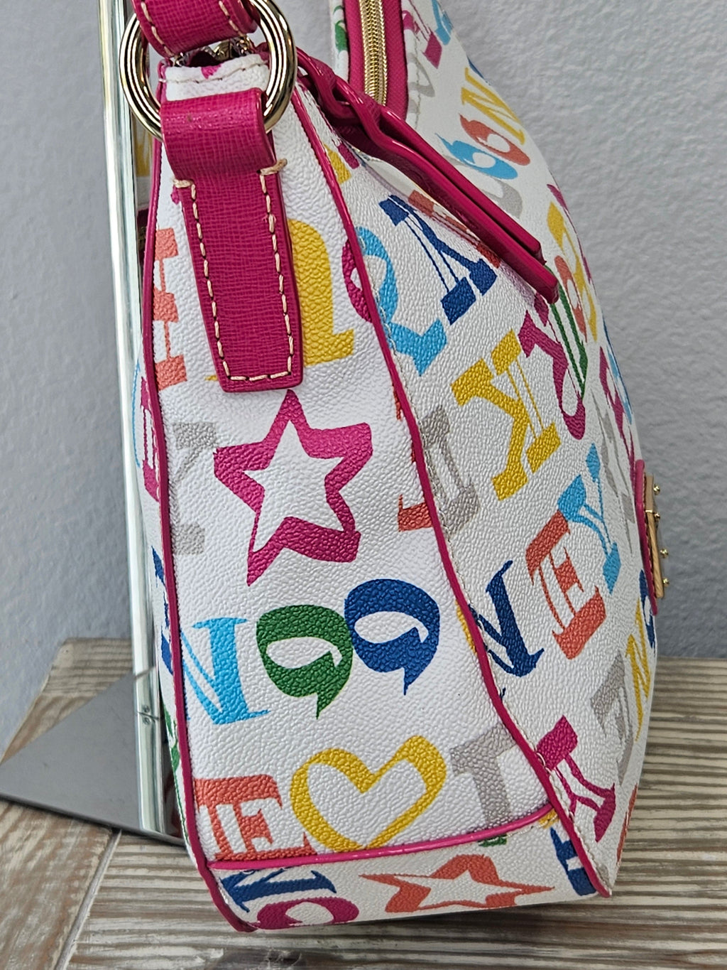 side Dooney & Bourke Kiley Hobo Bag Small White Multicolor 