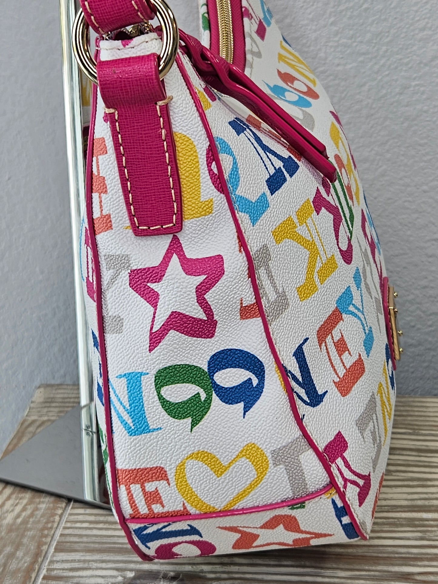 side Dooney & Bourke Kiley Hobo Bag Small White Multicolor 