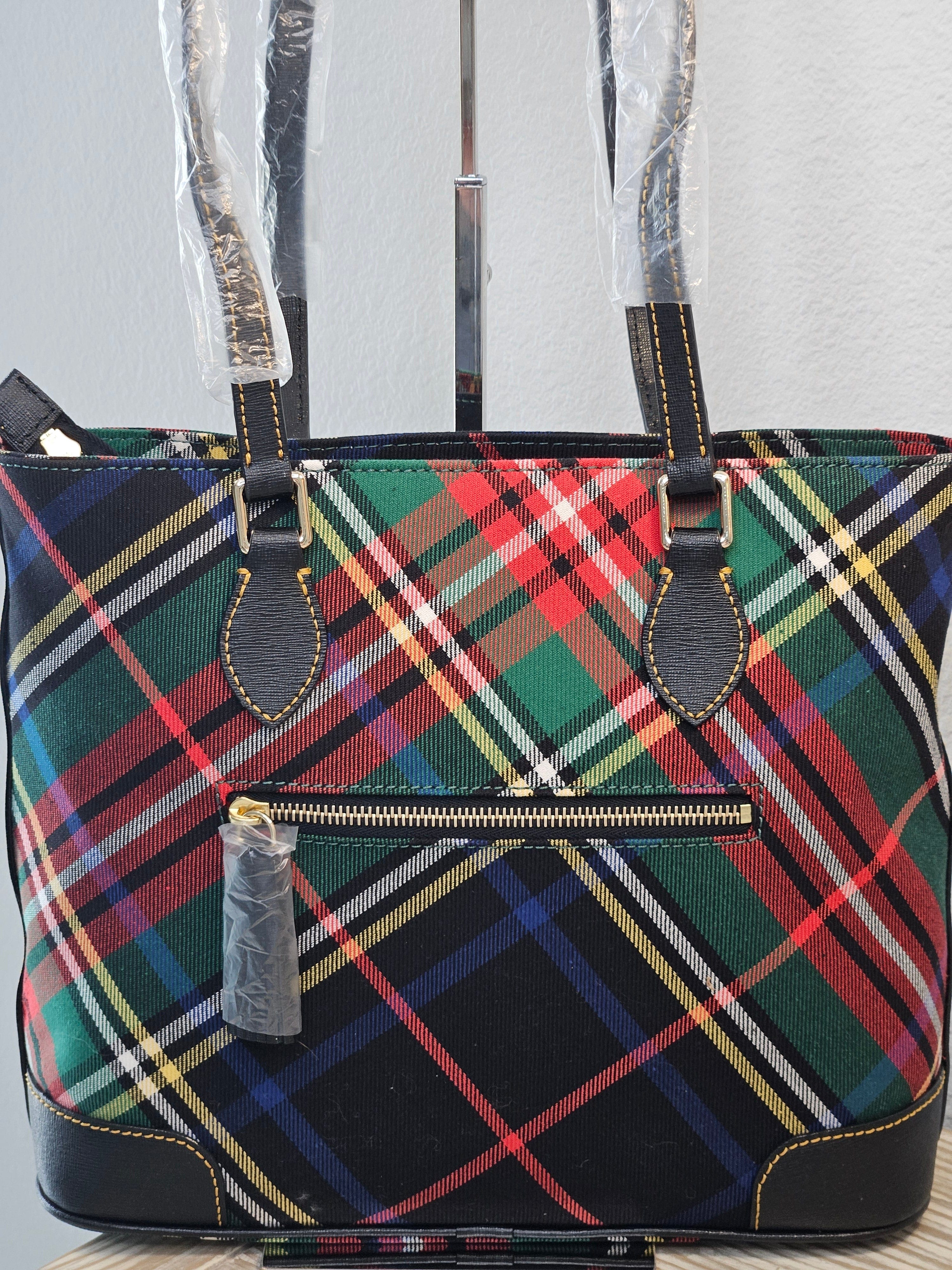back Dooney & Bourke Richmond Tartan Plaid black red and green