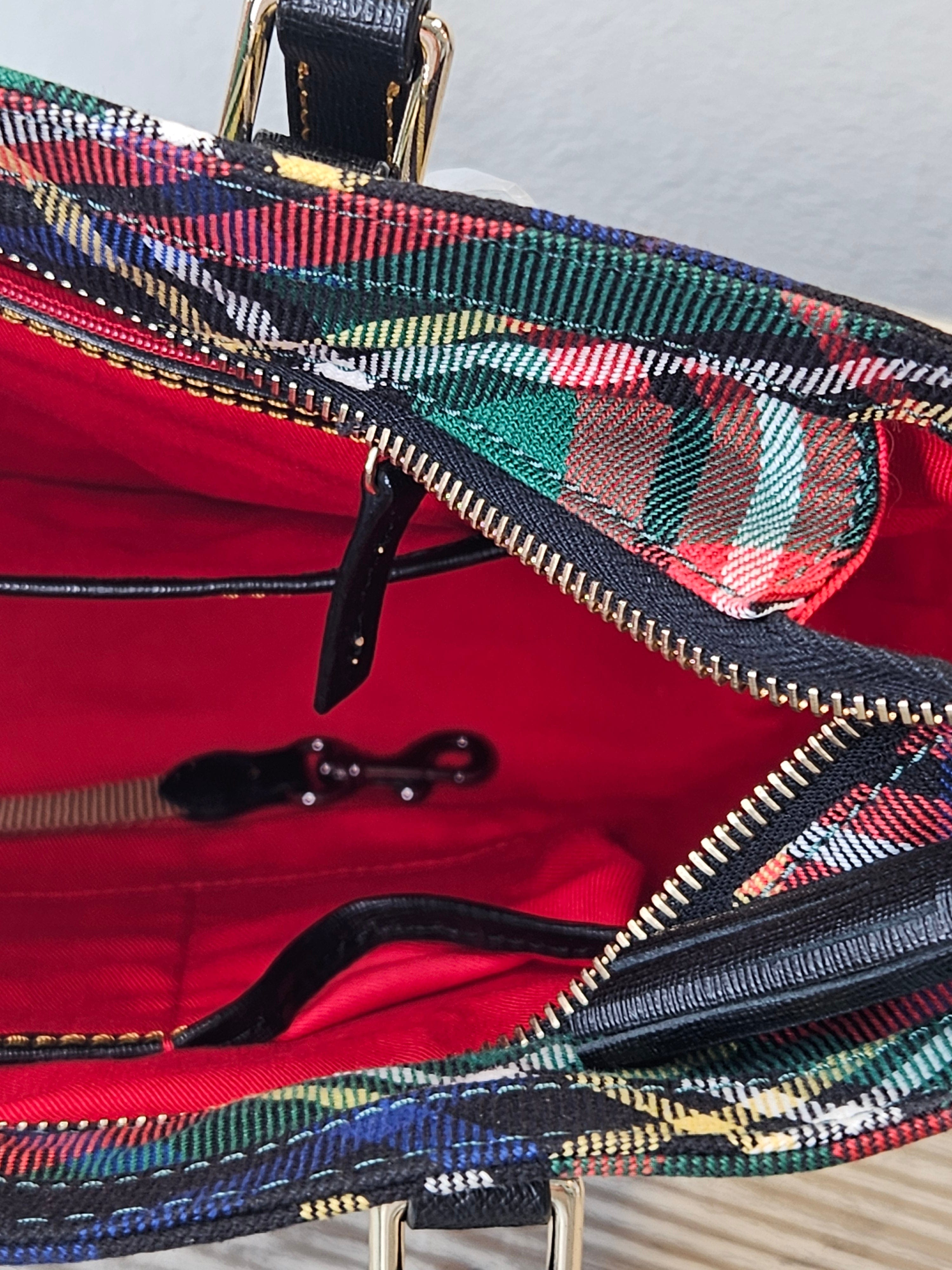 interior Dooney & Bourke Richmond Tartan Plaid black red and green