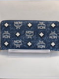 MCM Zip Around Vintage Blue and White Denim Jacquard Wallet