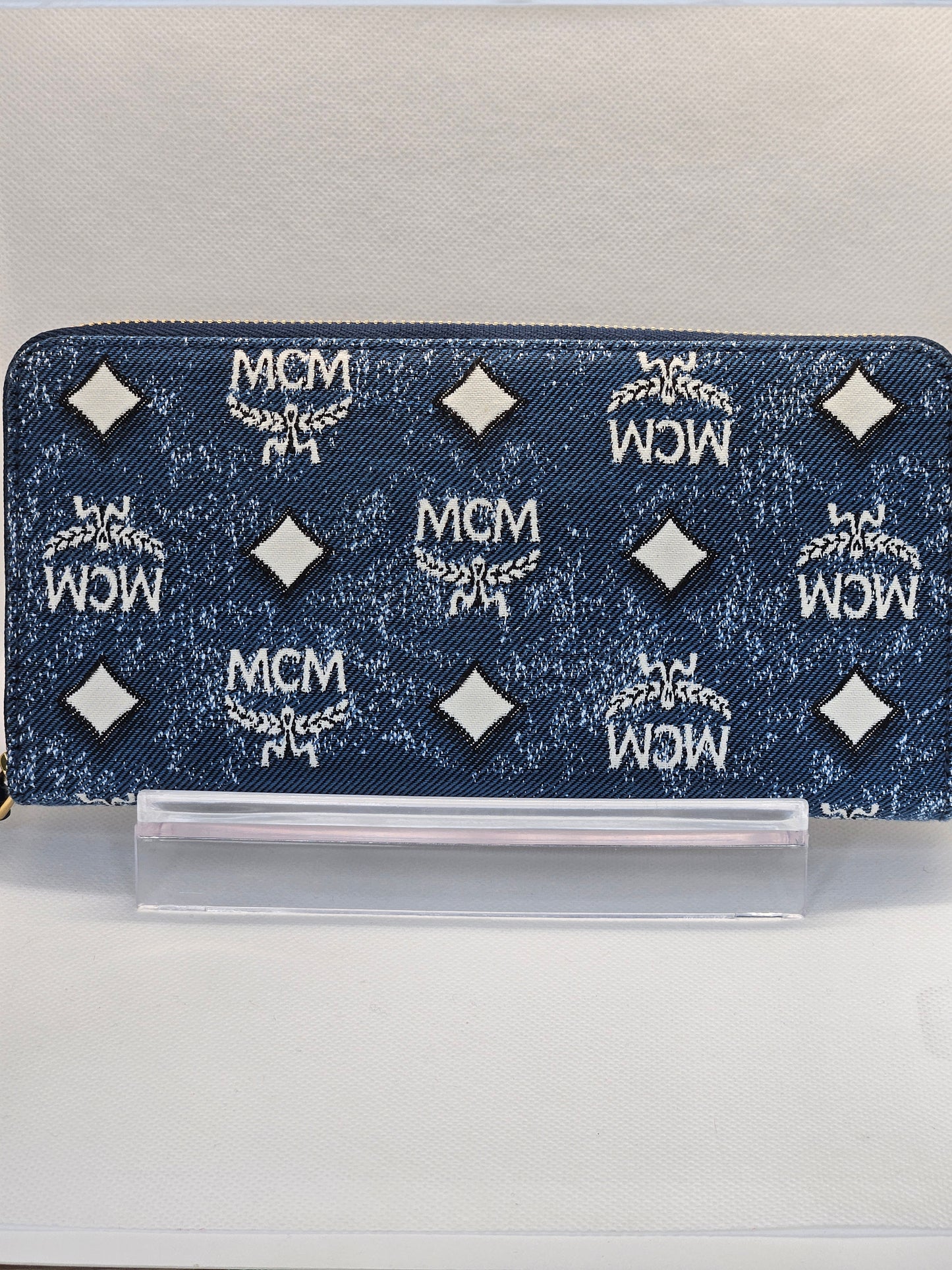 Pre-Loved MCM Zip Around Vintage Denim Jacquard Wallet