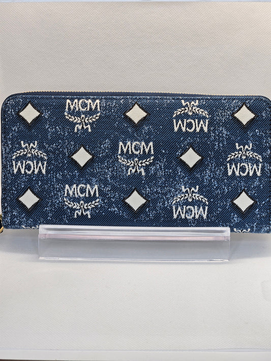 Pre-Loved MCM Zip Around Vintage Denim Jacquard Wallet