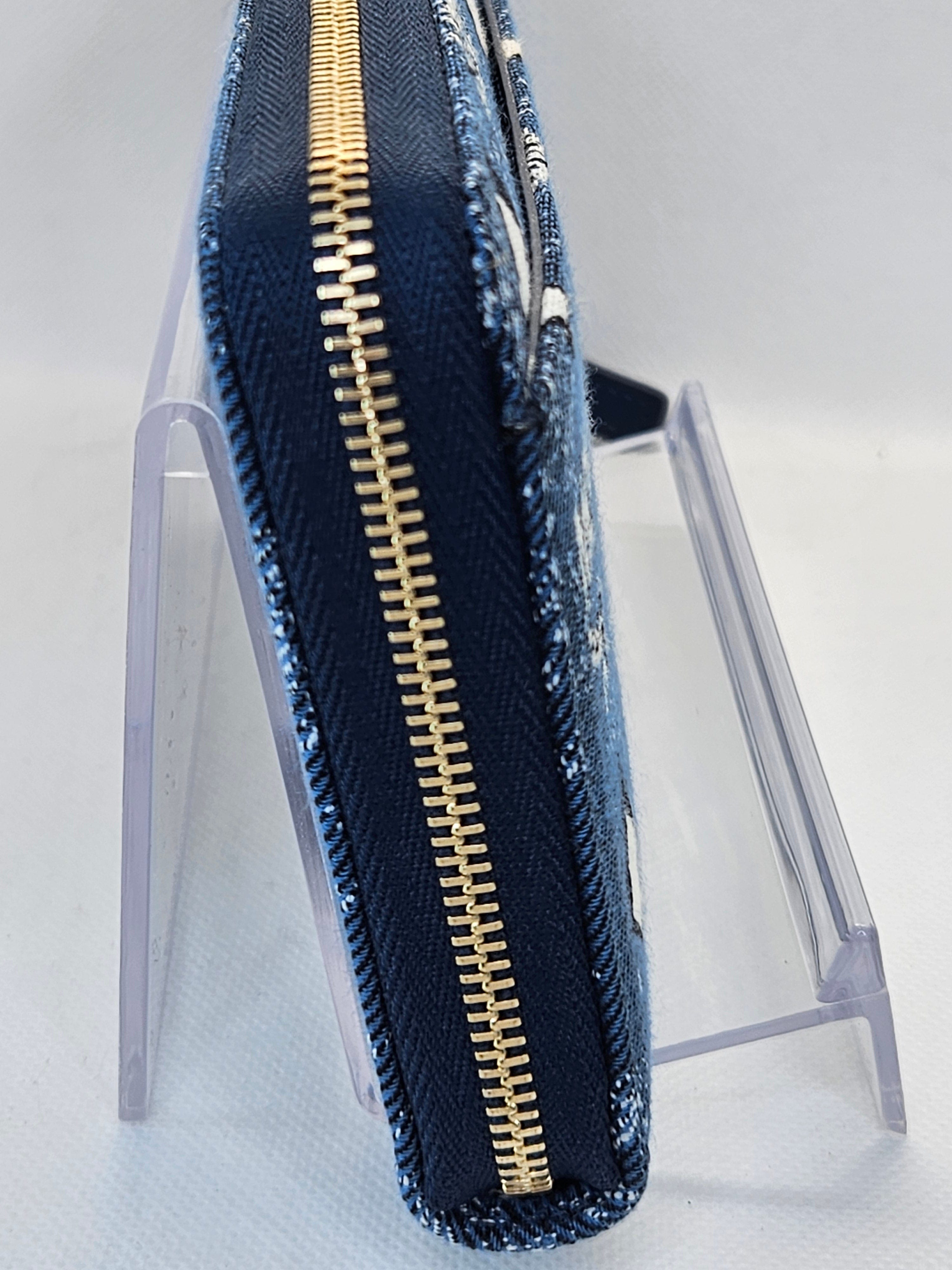 edge MCM Zip Around Vintage Blue and White Denim Jacquard Wallet