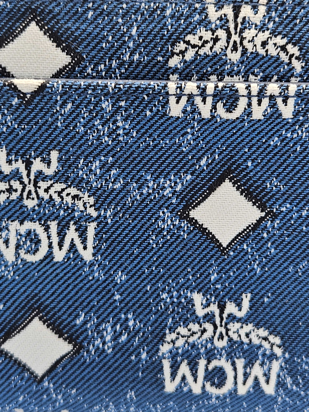 exterior pocket MCM Zip Around Vintage Blue and White Denim Jacquard Wallet