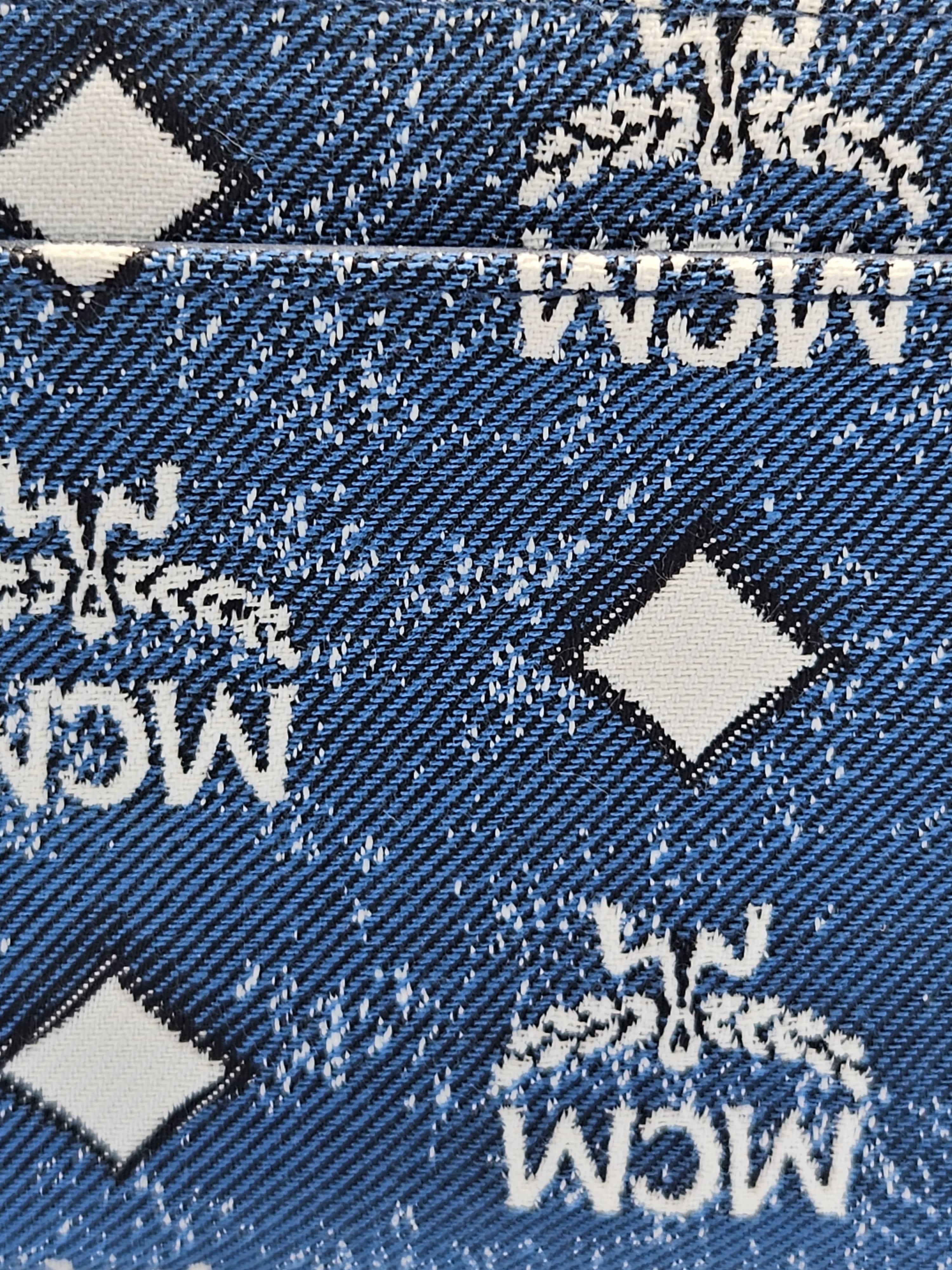 exterior pocket MCM Zip Around Vintage Blue and White Denim Jacquard Wallet