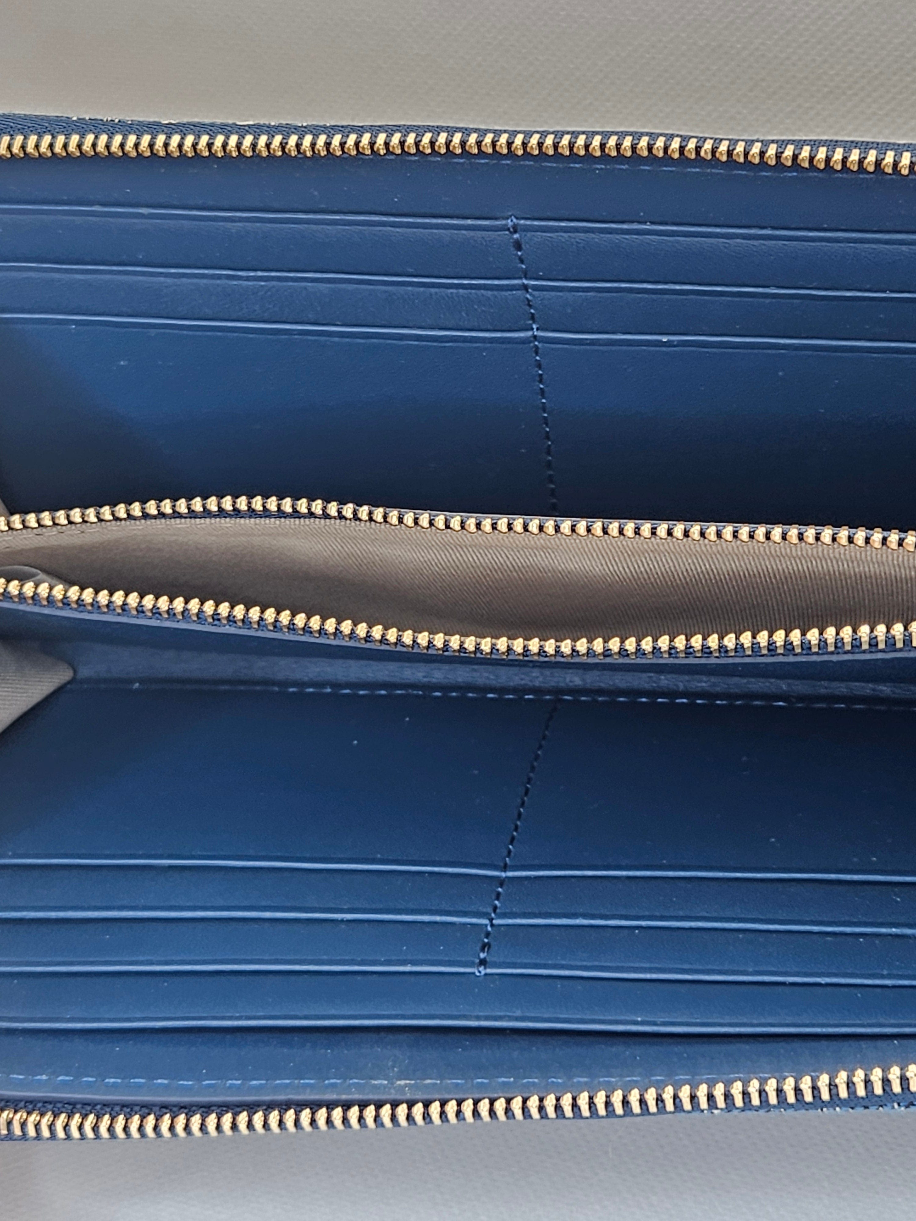 interior MCM Zip Around Vintage Blue and White Denim Jacquard Wallet