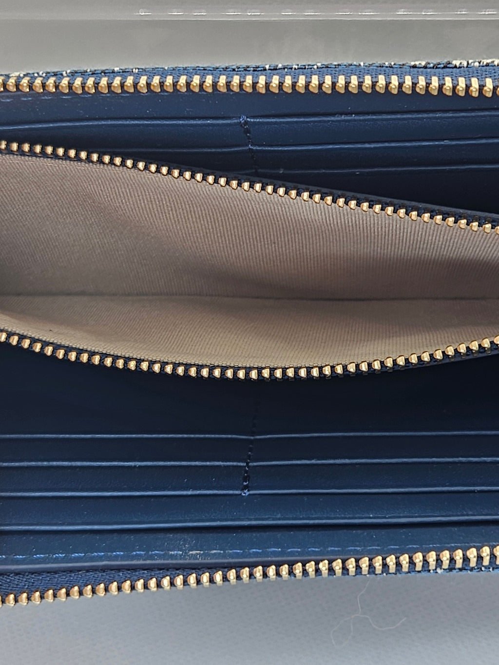 coin pocket MCM Zip Around Vintage Blue and White Denim Jacquard Wallet