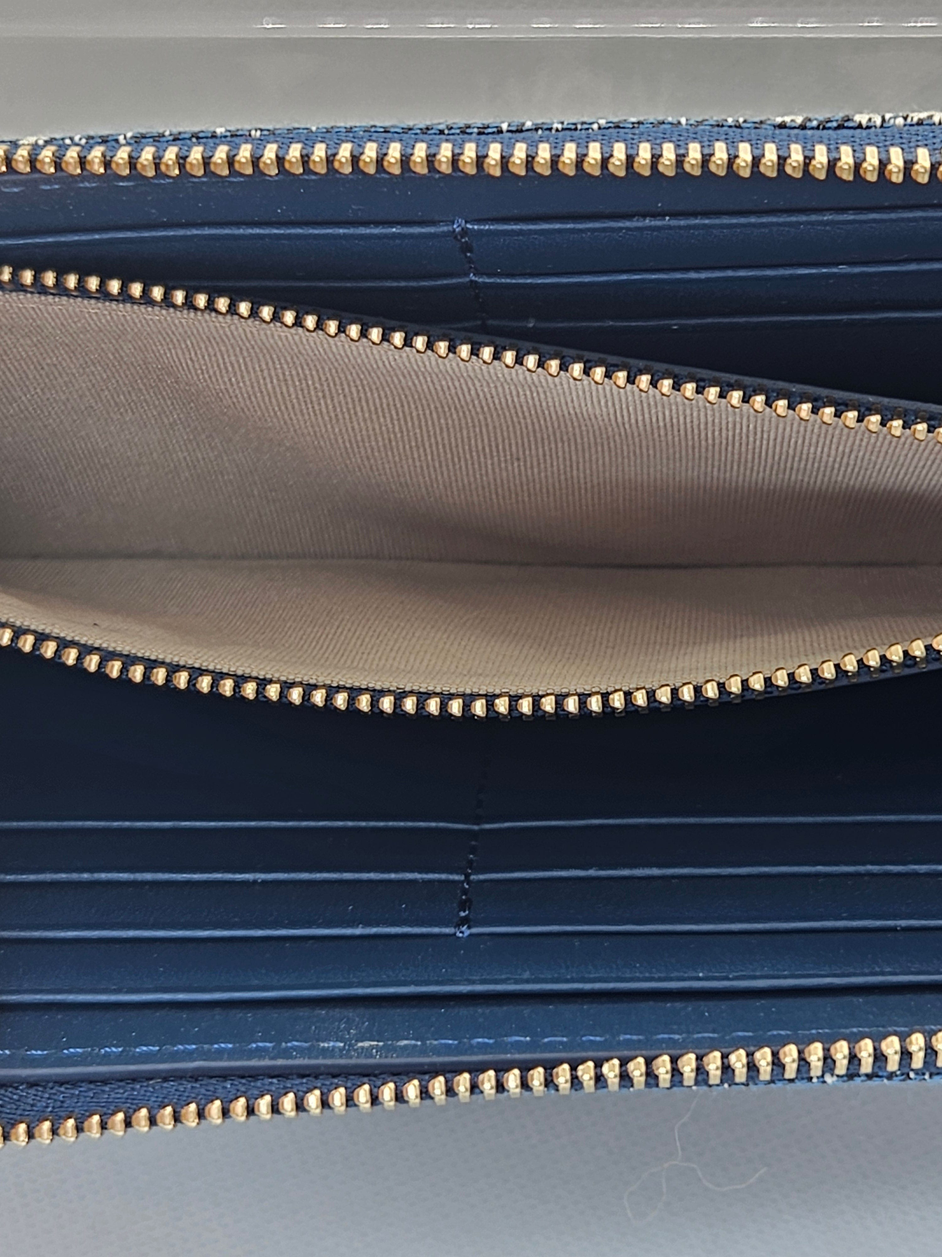 coin pocket MCM Zip Around Vintage Blue and White Denim Jacquard Wallet