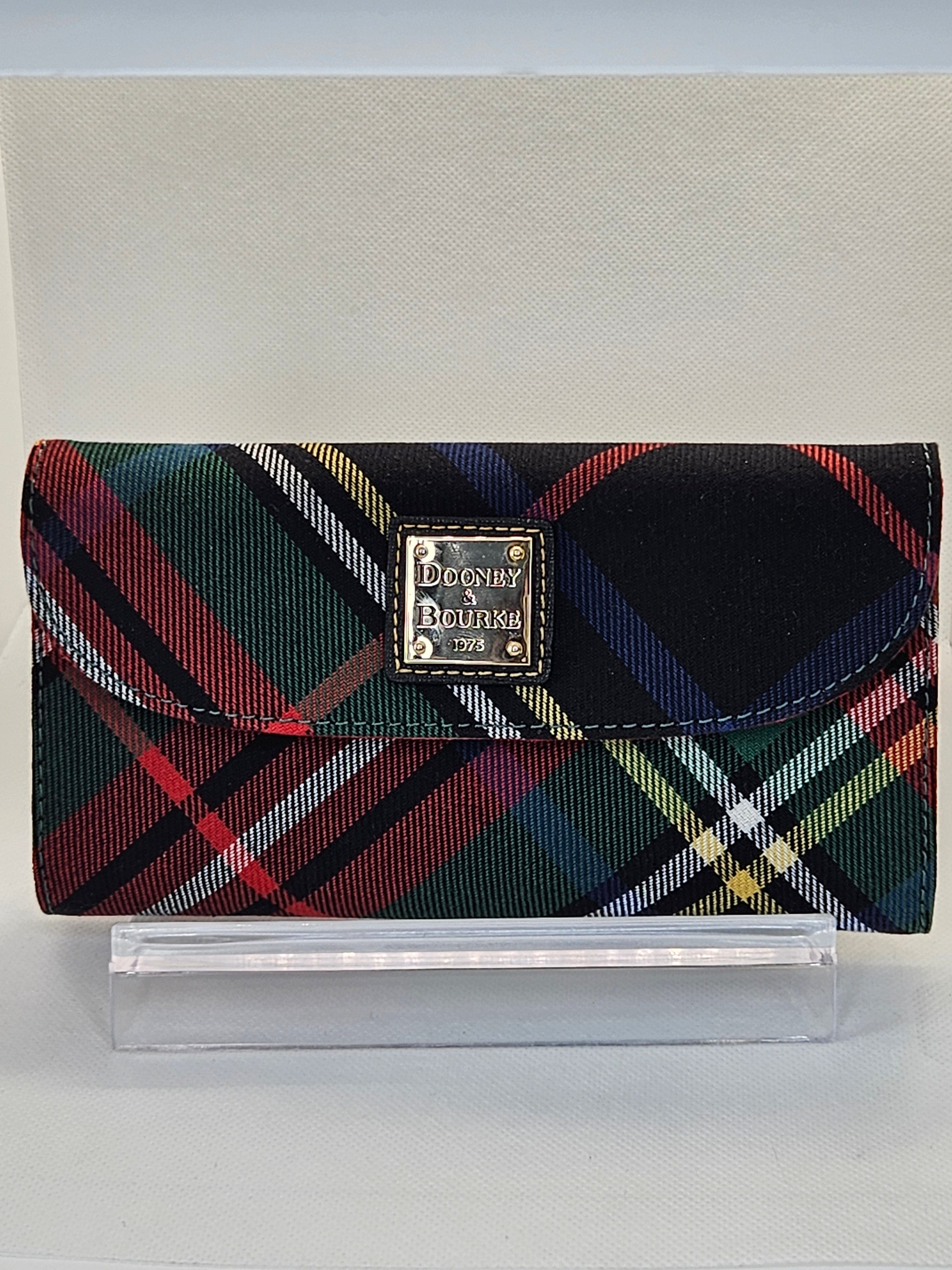 Dooney & Bourke Tartan Continental Clutch black plaid red and green