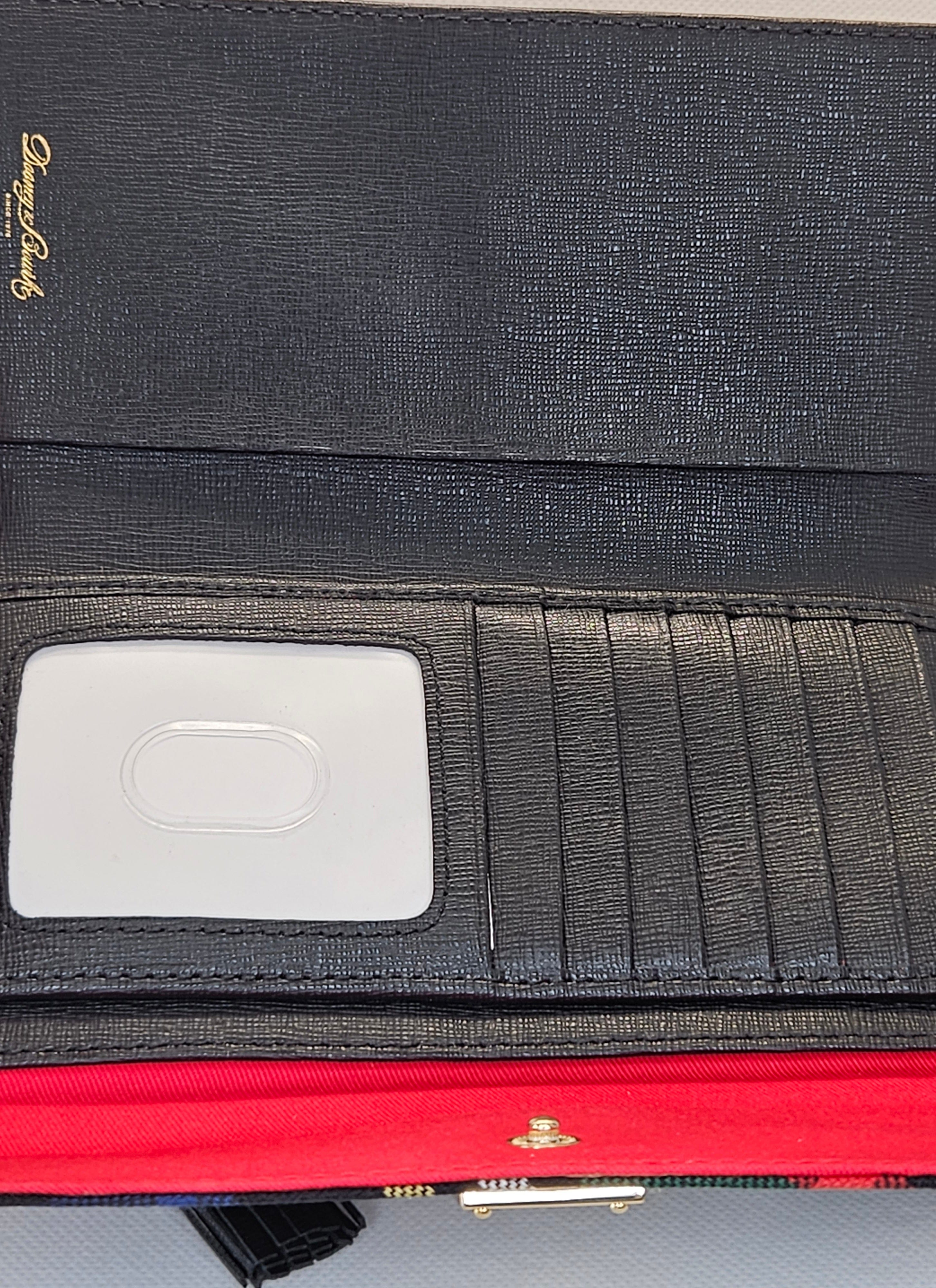 interior Dooney & Bourke Tartan Continental Clutch black plaid red and green