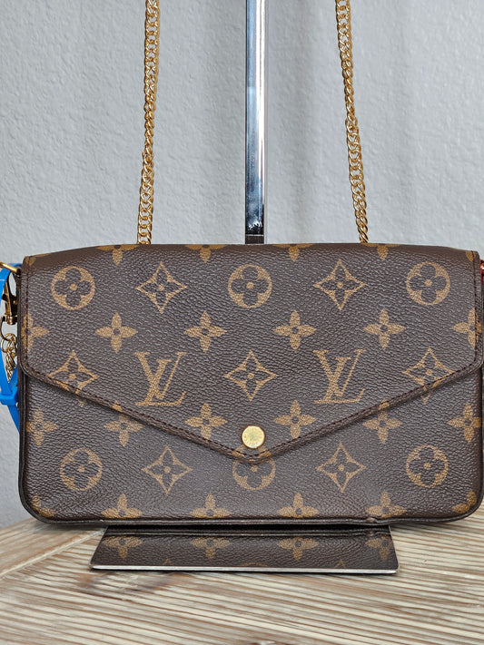 Pre-Loved Louis Vuitton Monogram Pochette Felicie Chain Wallet Fuschia