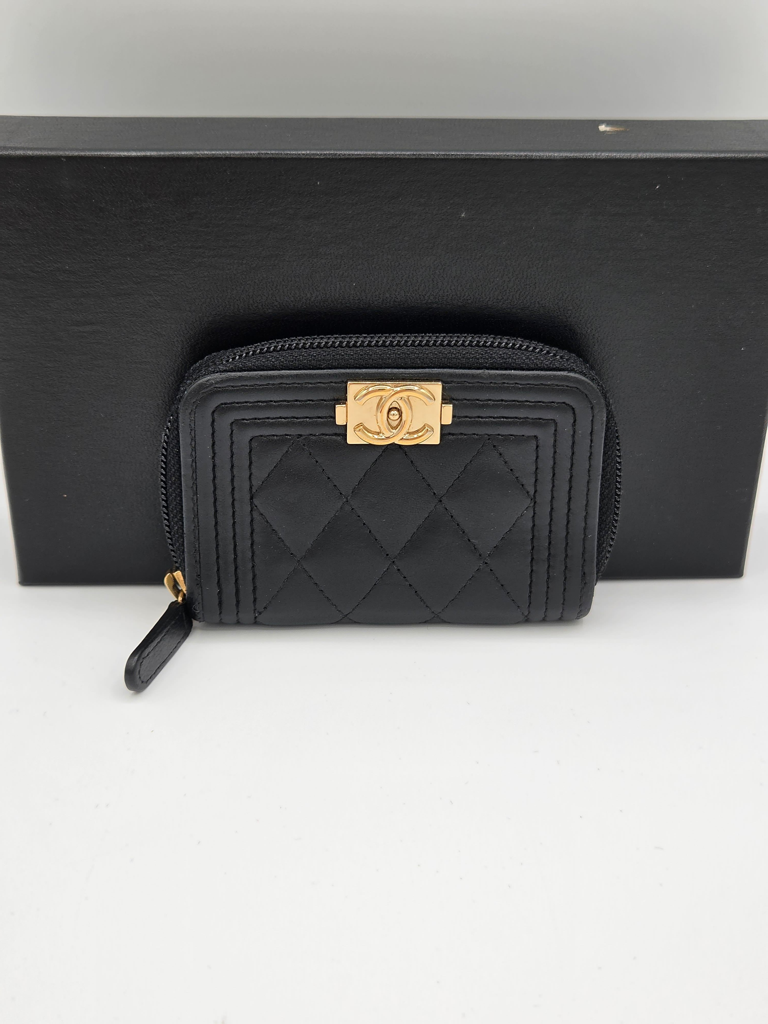 Chanel Boy Zip Around Coin Purse Wallet – Black Quilted Lambskin | Pre-Owned