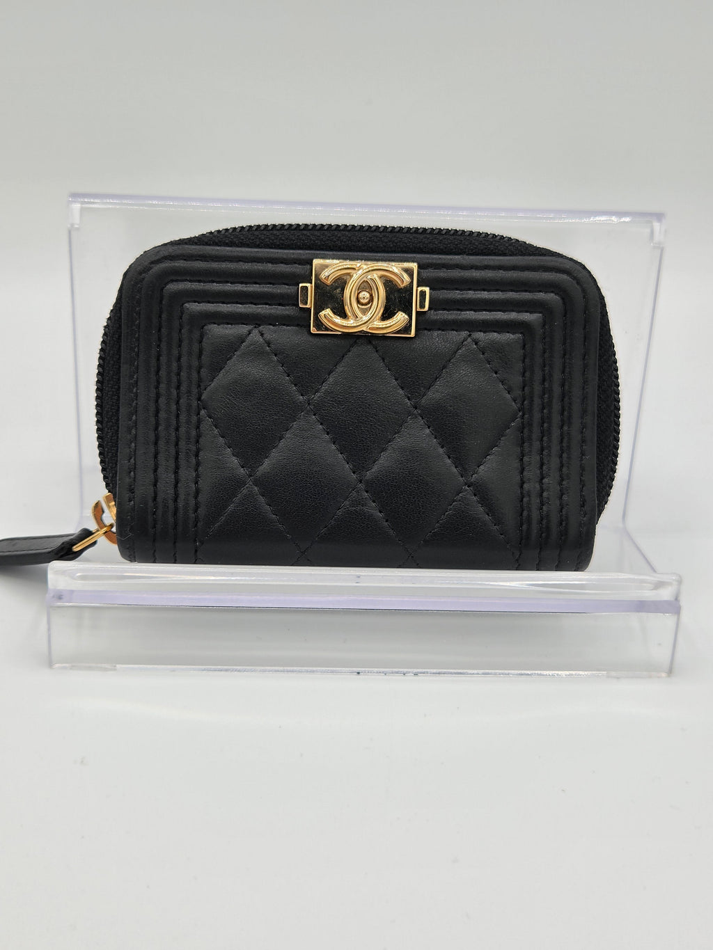 Chanel Boy Zip Around Coin Purse Wallet – Black Quilted Lambskin | Pre-Owned