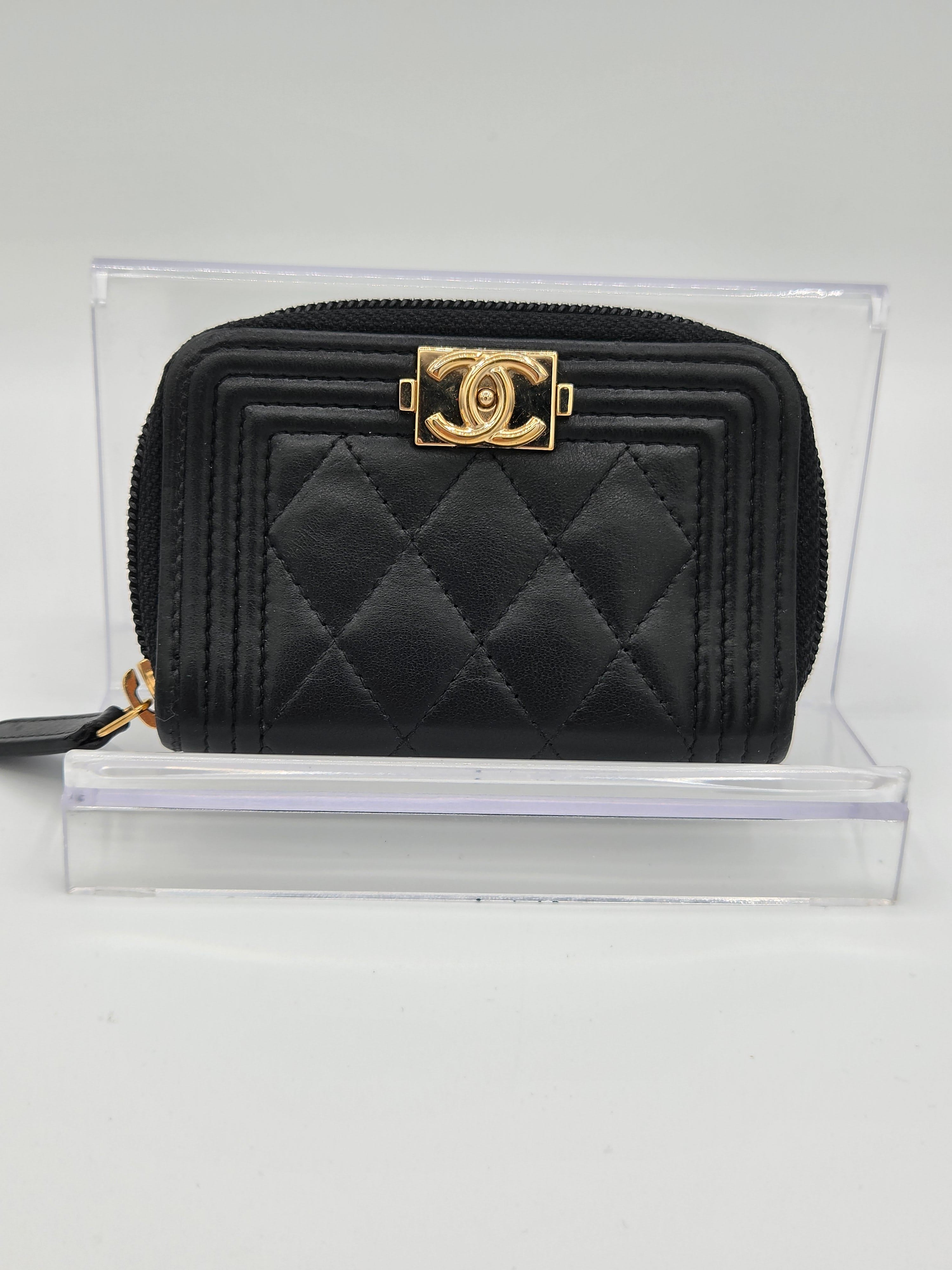 Chanel Boy Zip Around Coin Purse Wallet – Black Quilted Lambskin | Pre-Owned