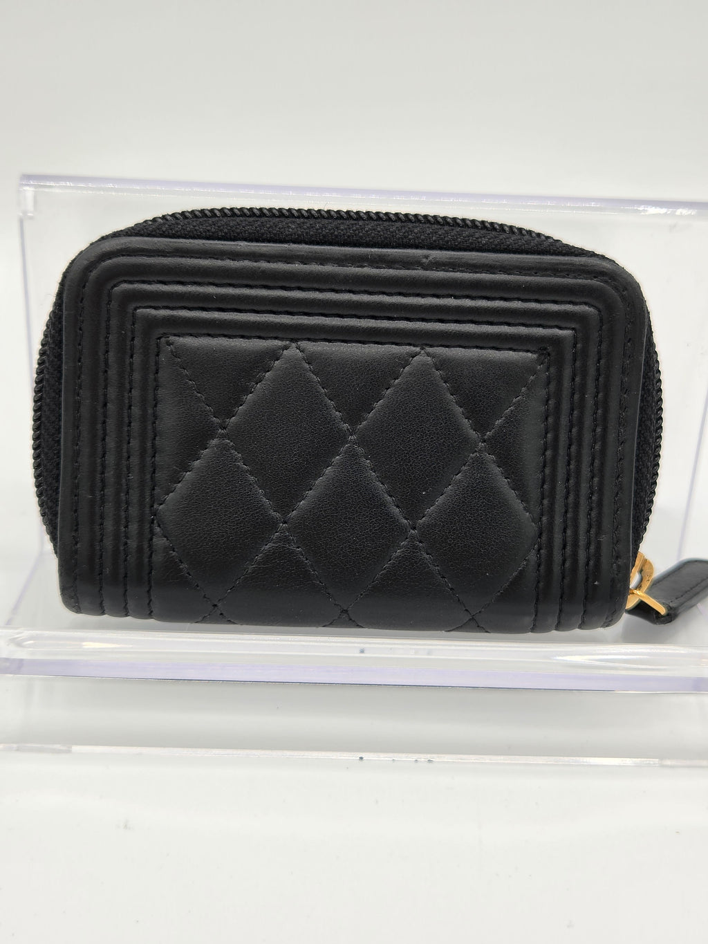 Chanel Boy Zip Around Coin Purse Wallet – Black Quilted Lambskin | Pre-Owned
