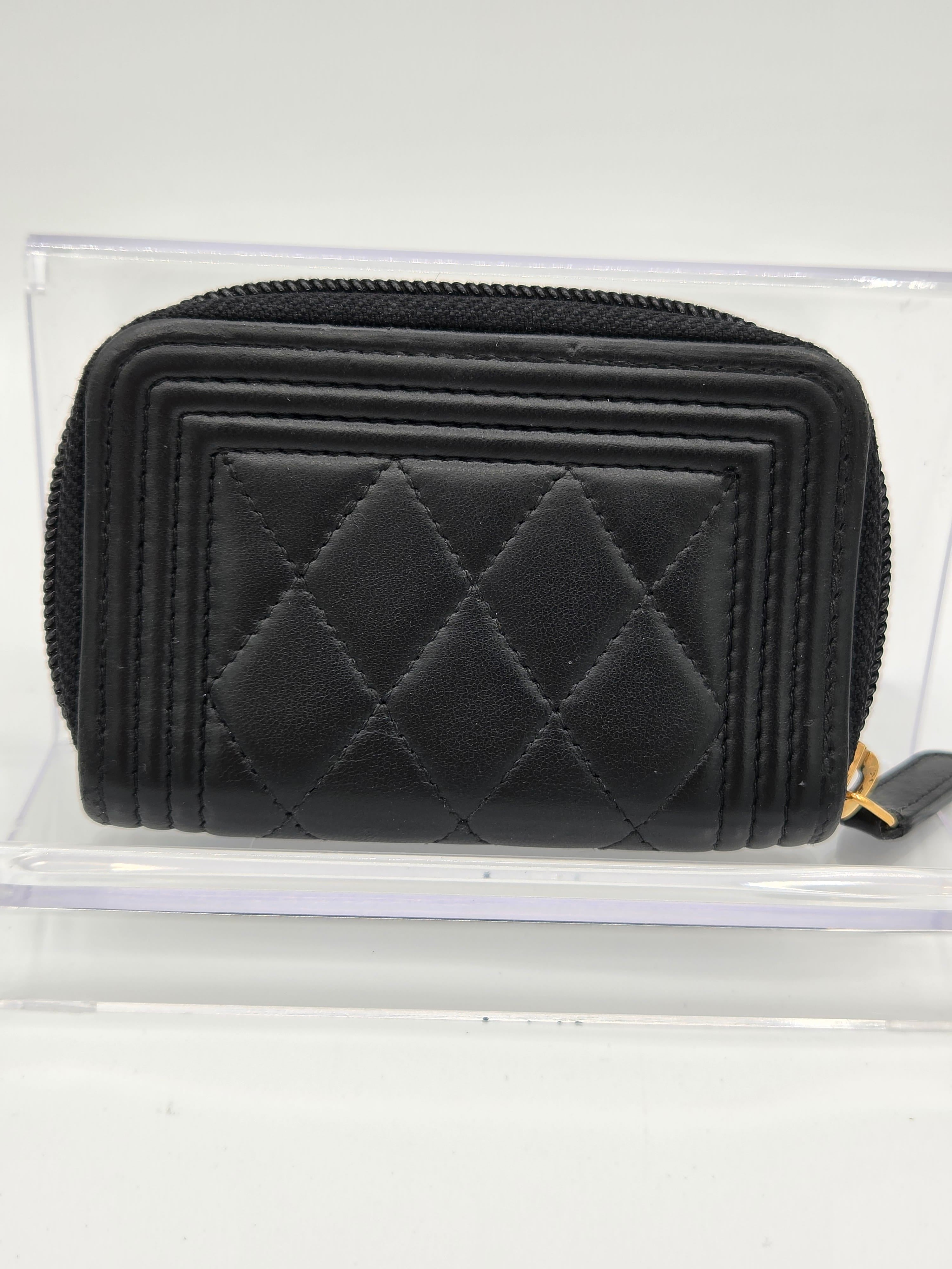 Chanel Boy Zip Around Coin Purse Wallet – Black Quilted Lambskin | Pre-Owned