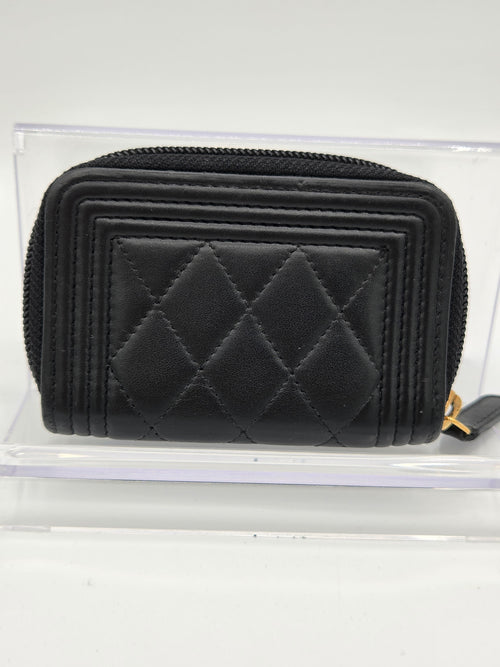 Chanel Boy Zip Around Coin Purse Wallet – Black Quilted Lambskin | Pre-Owned