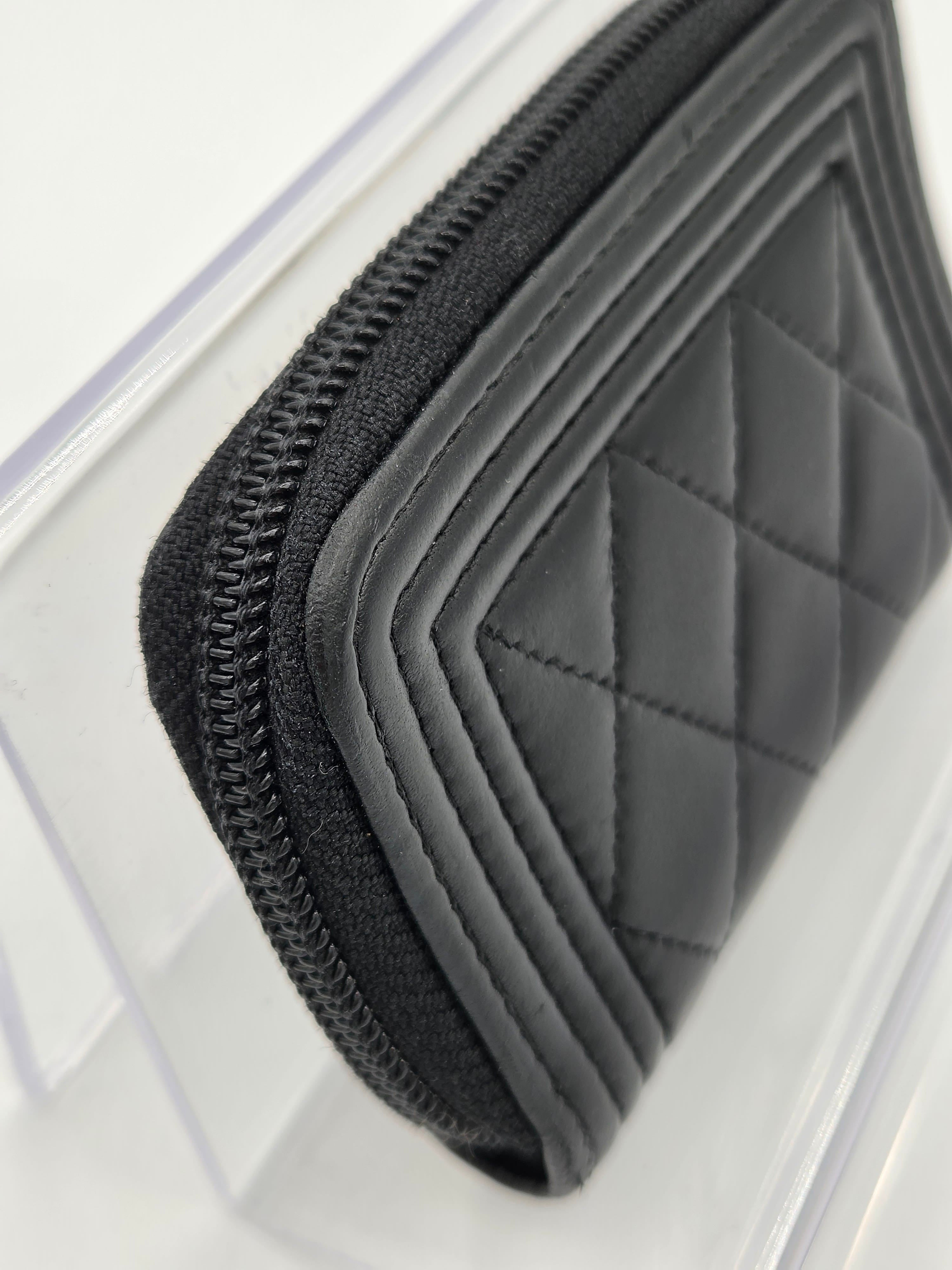 Chanel Boy Zip Around Coin Purse Wallet – Black Quilted Lambskin | Pre-Owned