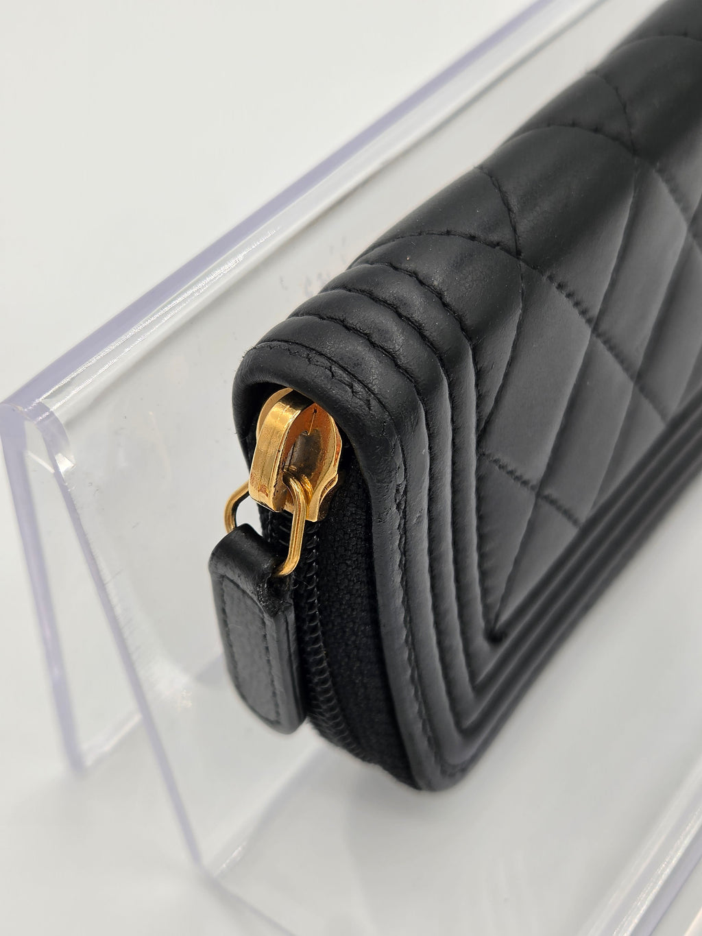 Chanel Boy Zip Around Coin Purse Wallet – Black Quilted Lambskin | Pre-Owned