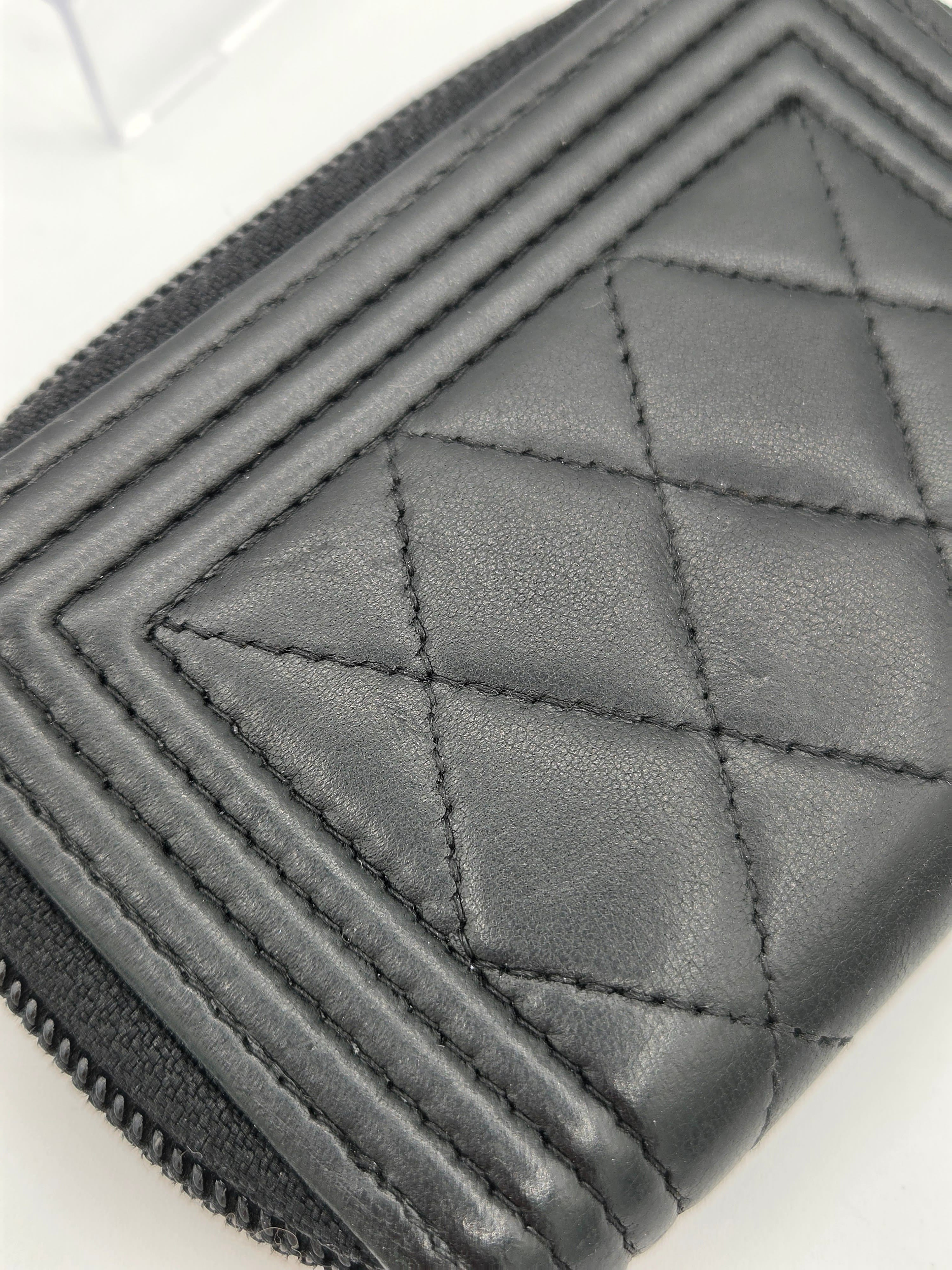 Chanel Boy Zip Around Coin Purse Wallet – Black Quilted Lambskin | Pre-Owned