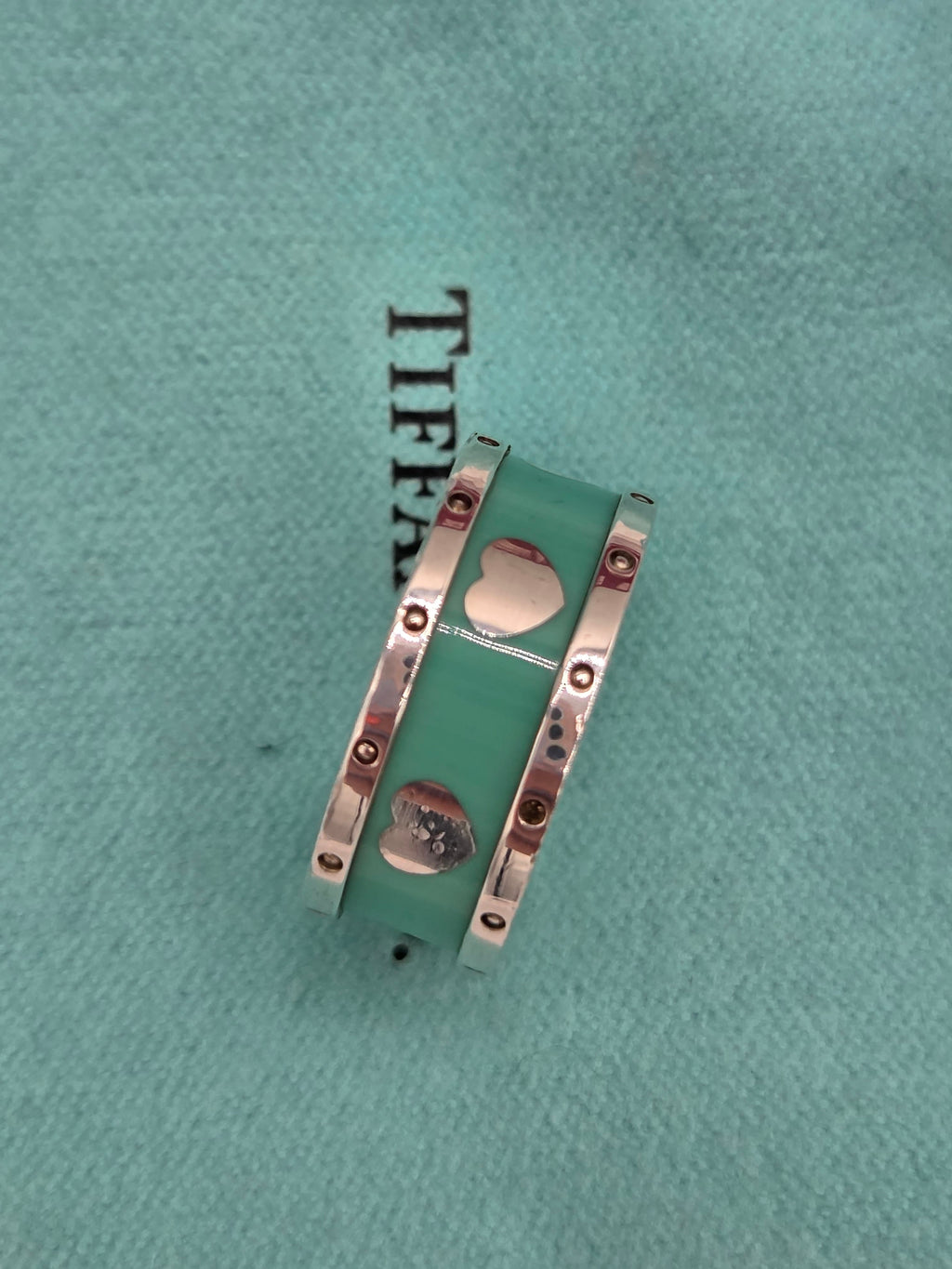 Tiffany & Co. Enamel Heart Band Ring – Sterling Silver | Tiffany Blue | Size 5 | Pre-Owned