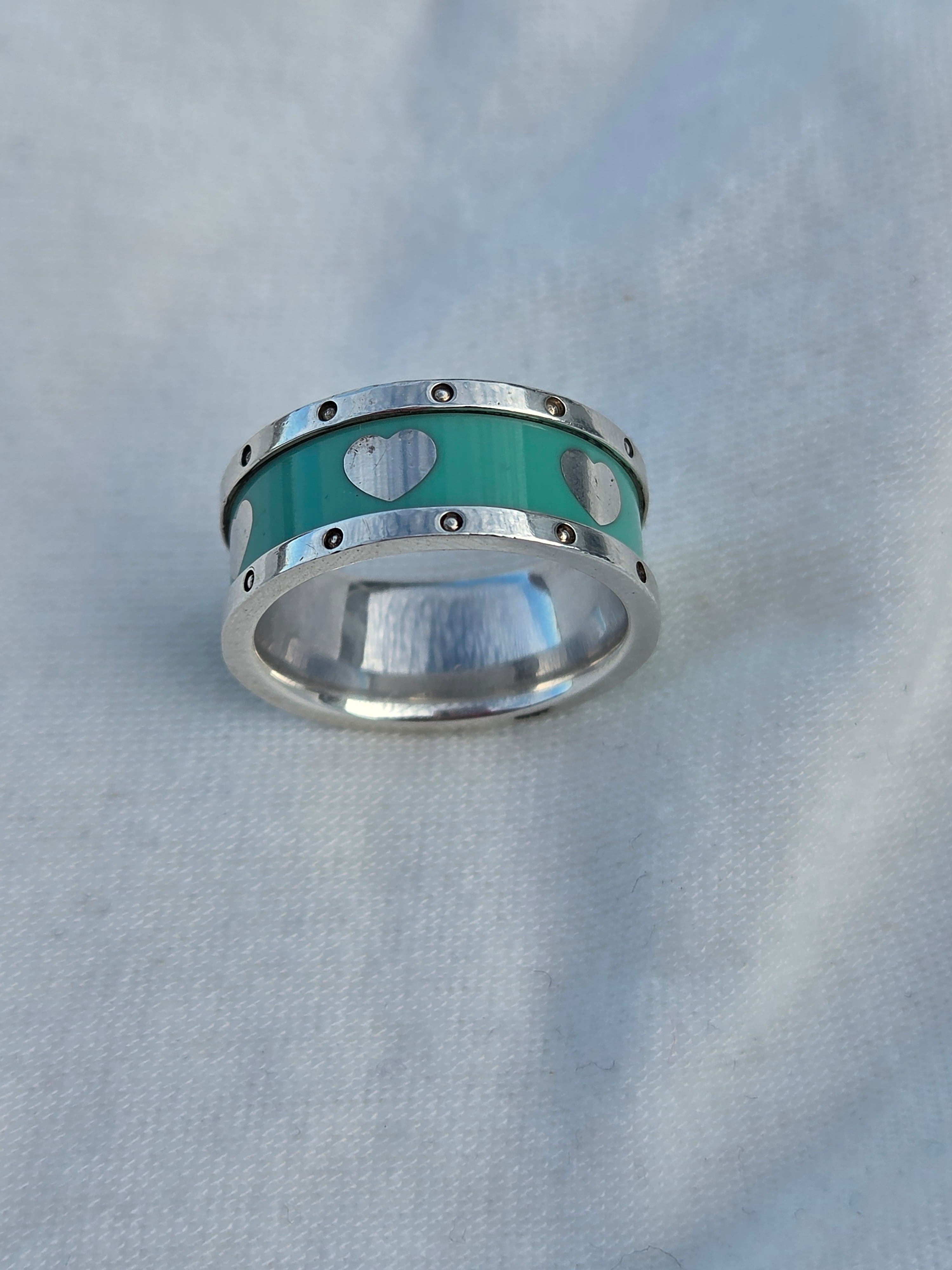 Tiffany & Co. Enamel Heart Band Ring – Sterling Silver | Tiffany Blue | Size 5 | Pre-Owned