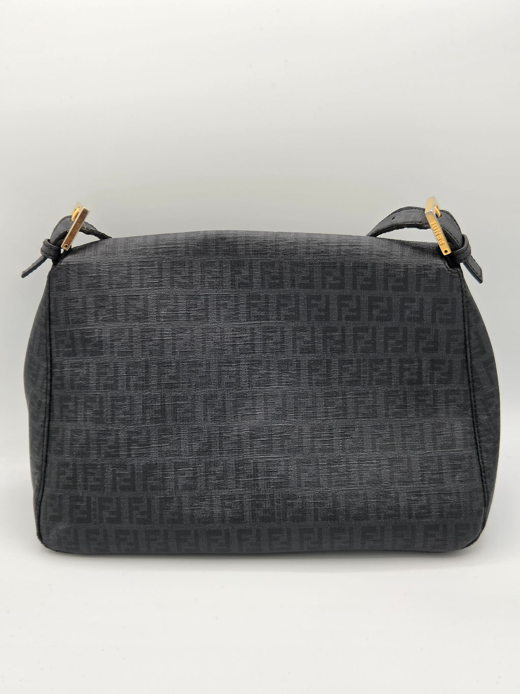 Gray pouch with a pattern on a white background