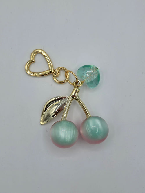 gold plated acrylic cherry bag charm