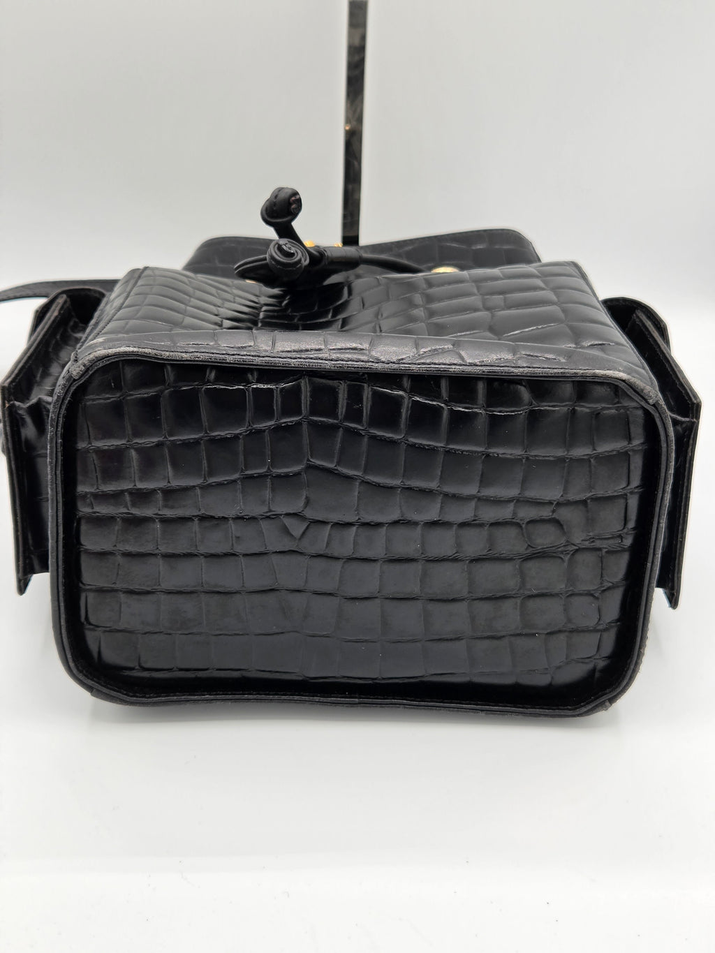 Black textured bag on a white background