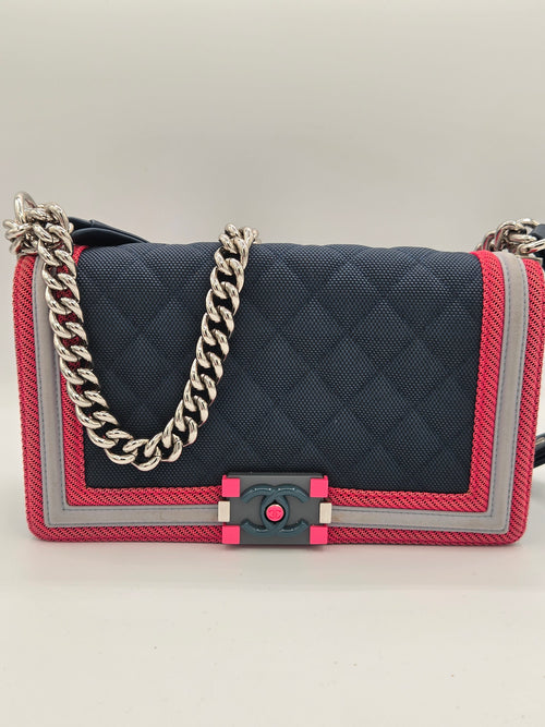 front view chanel bag blue denim