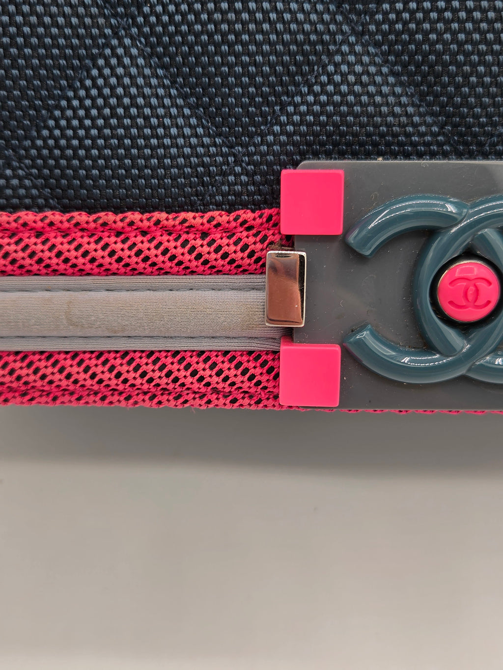 Chanel Medium Fluo Boy Flap Bag – Navy Quilted Canvas | Fuchsia & Grey Trim | Ruthenium Hardware | Authenticated | Pre-Owned