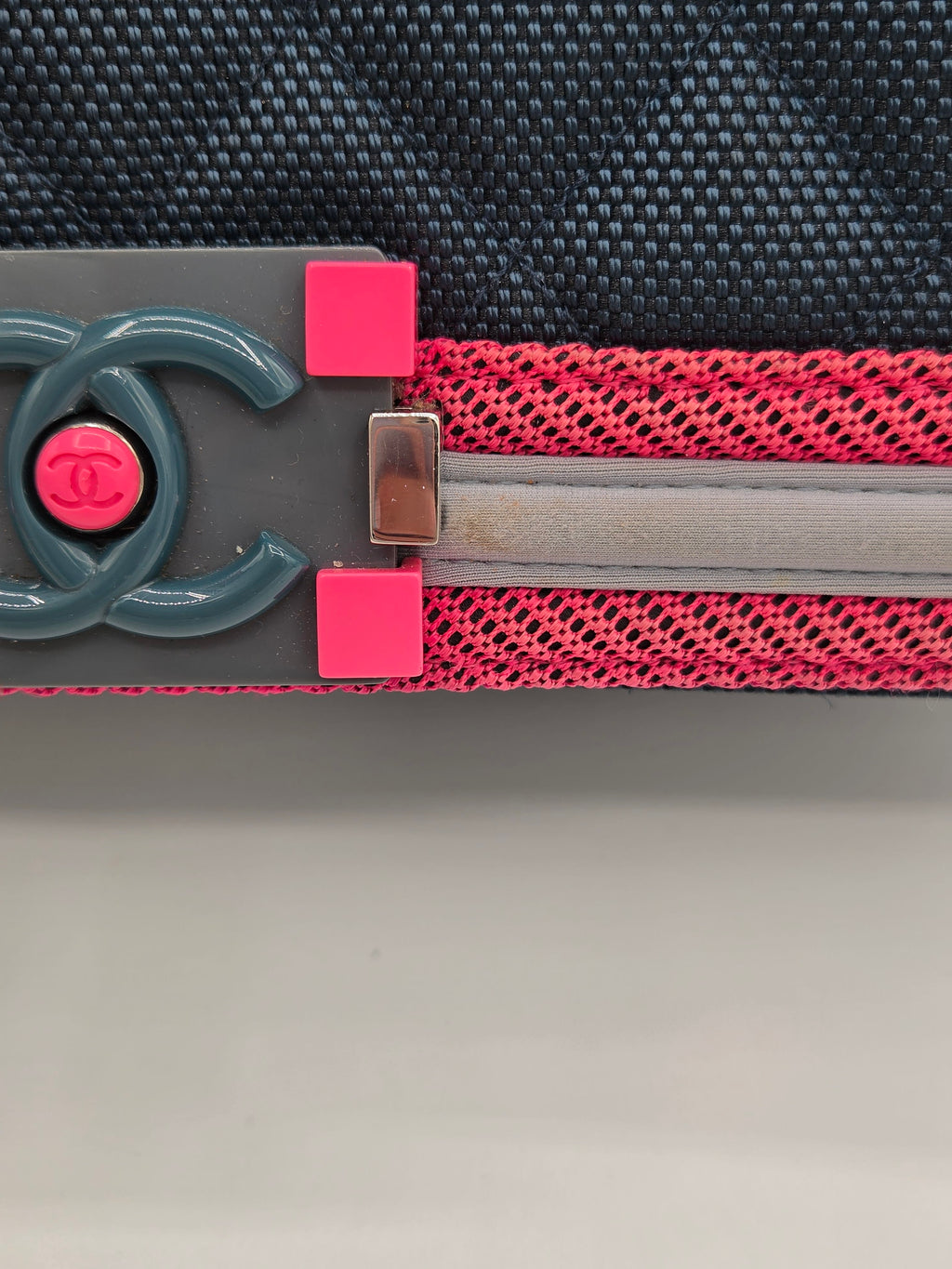 Chanel Medium Fluo Boy Flap Bag – Navy Quilted Canvas | Fuchsia & Grey Trim | Ruthenium Hardware | Authenticated | Pre-Owned