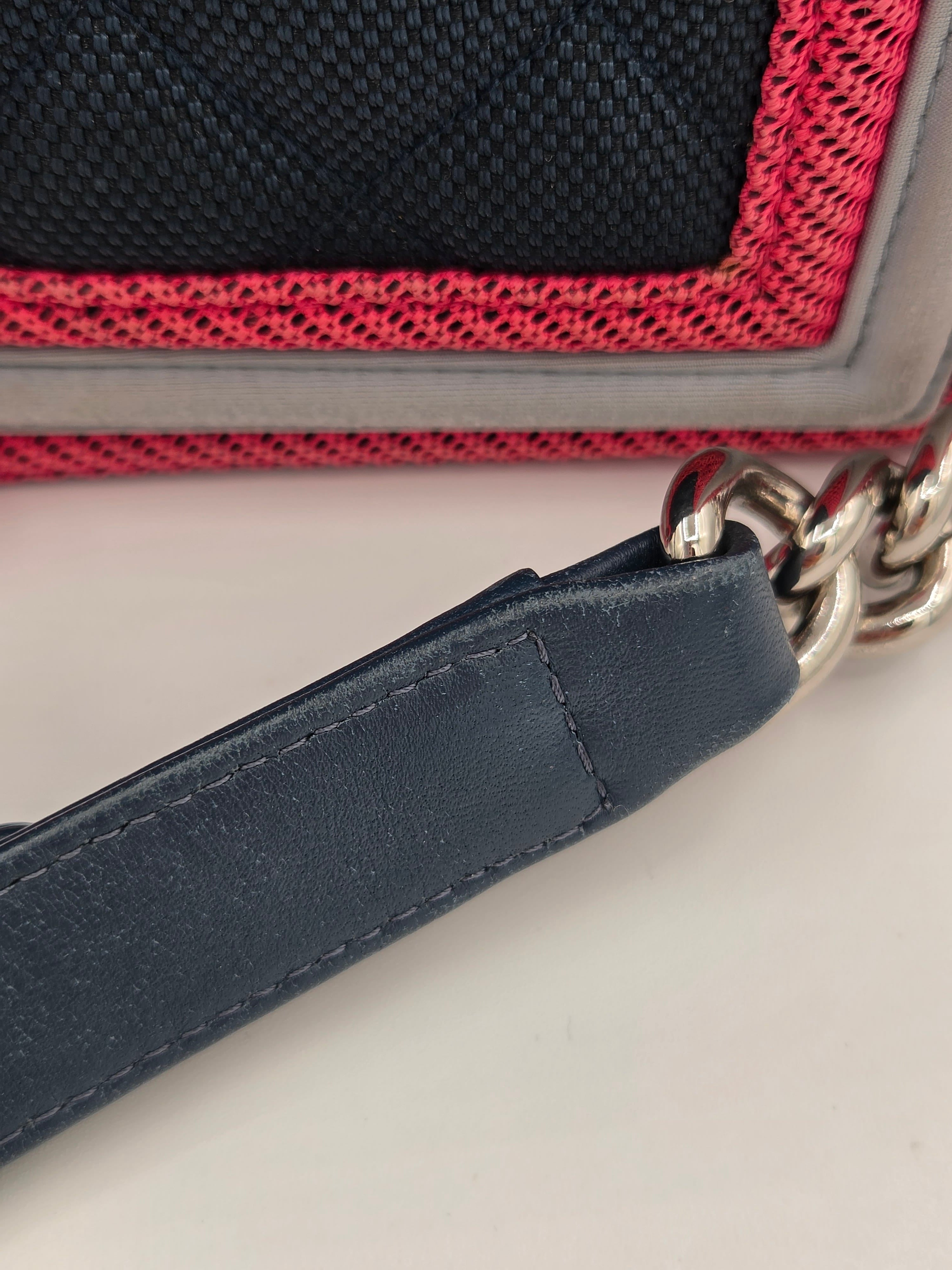 Chanel Medium Fluo Boy Flap Bag – Navy Quilted Canvas | Fuchsia & Grey Trim | Ruthenium Hardware | Authenticated | Pre-Owned